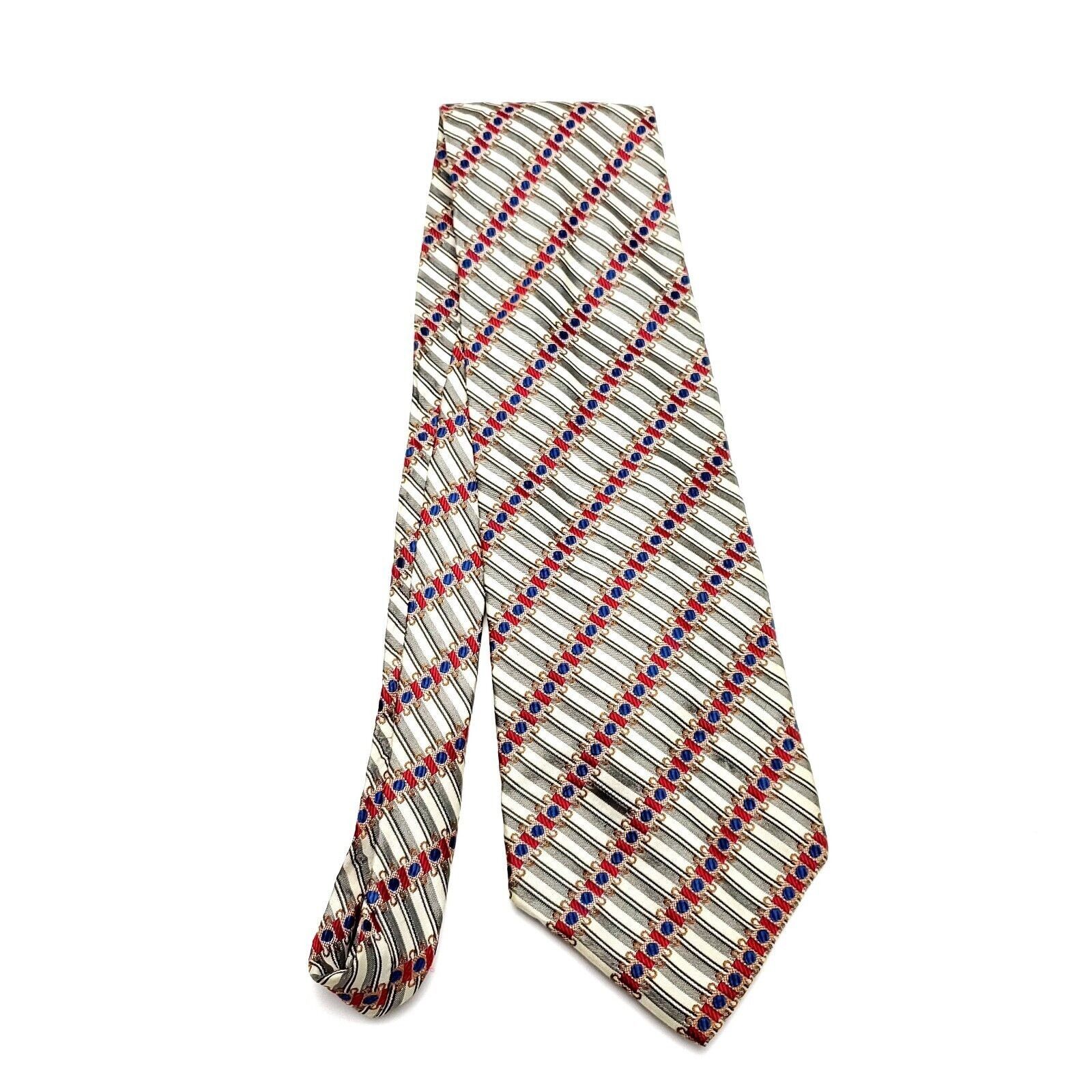 Vintage Audrey Buckner Grey & Red Silk Tie Woven Wide Striped Size ONE SIZE - 6 Thumbnail