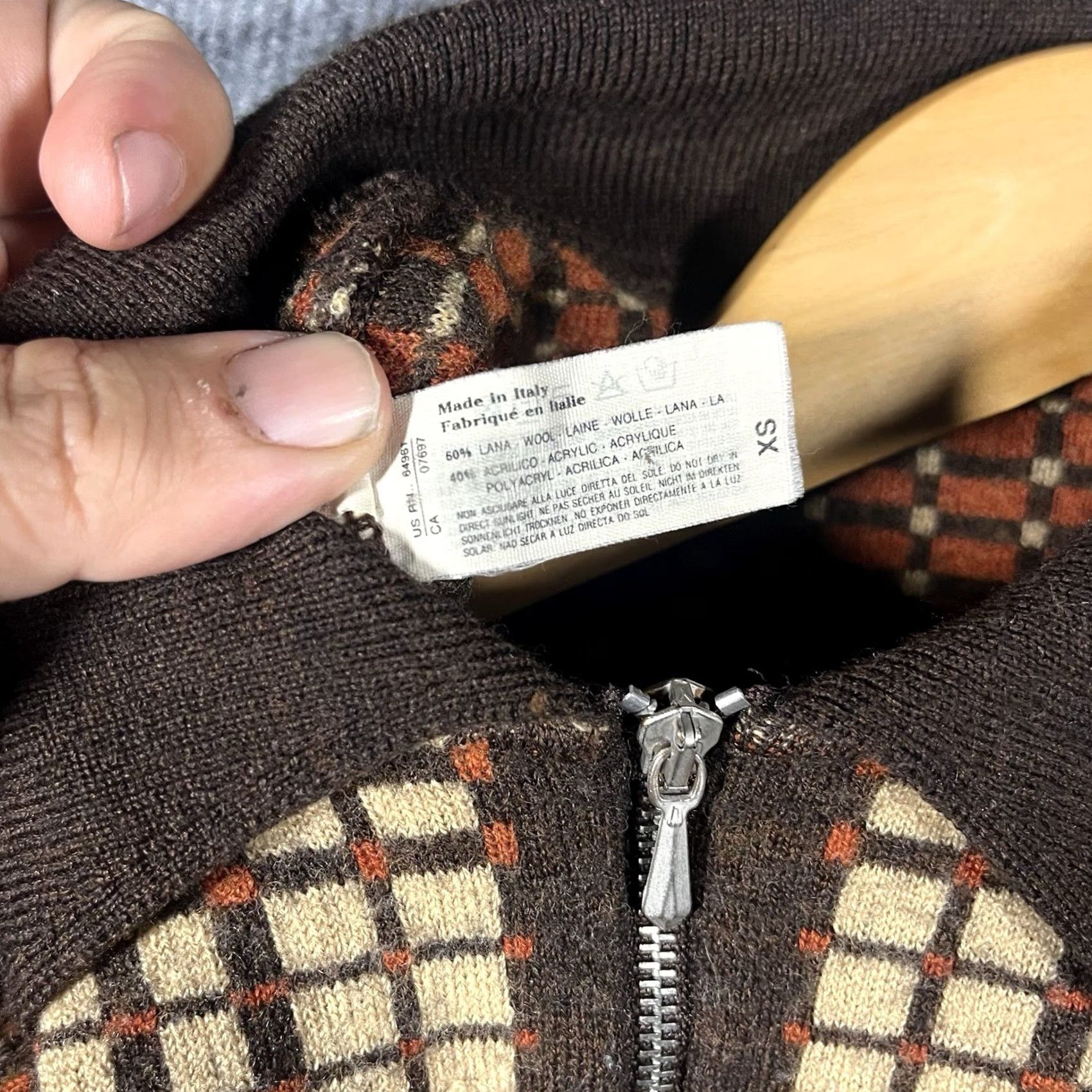 Vintage VINTAGE Geometric Wool Polo Shirt Full Zip Unbranded Womens XS Brown 70s Italy Size XS / US 0-2 / IT 36-38 - 7 Thumbnail