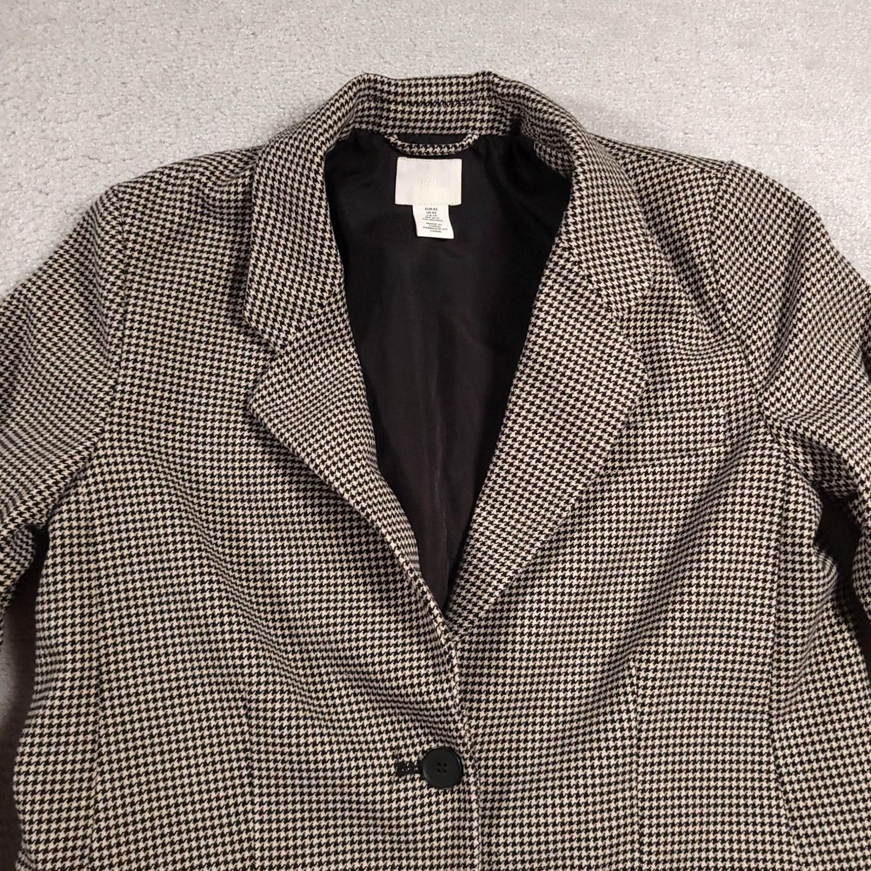 H&M VINTAGE H&M Blazer Womens XS Houndstooth Checkered Suit Jacket Classic Workwear Office Size XS / US 0-2 / IT 36-38 - 3 Thumbnail
