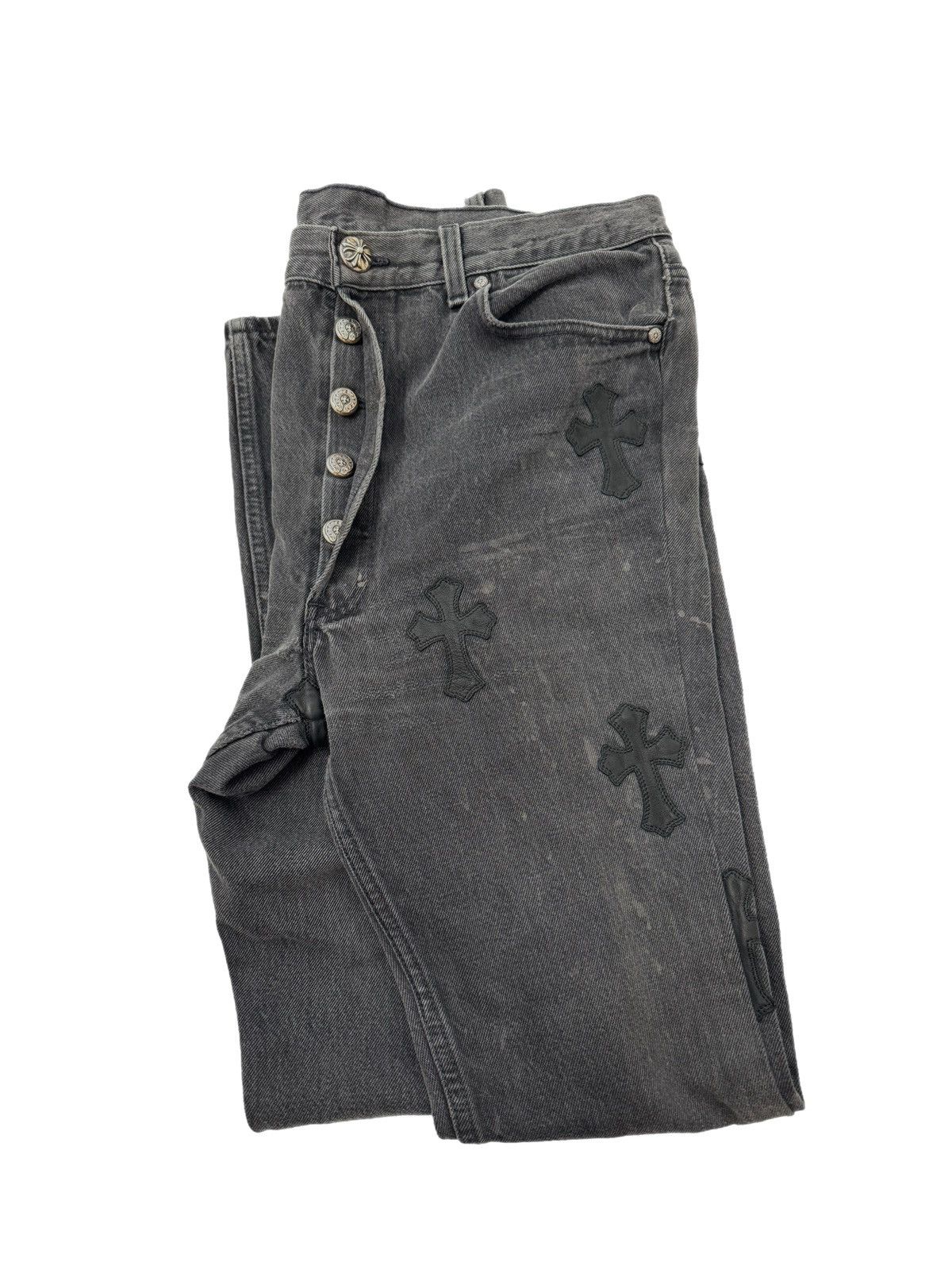 Chrome Hearts CHROME HEARTS BLACK LEATHER CROSS PATCH GREY LEVIS JEANS Size US 32 / EU 48 - 2 Thumbnail