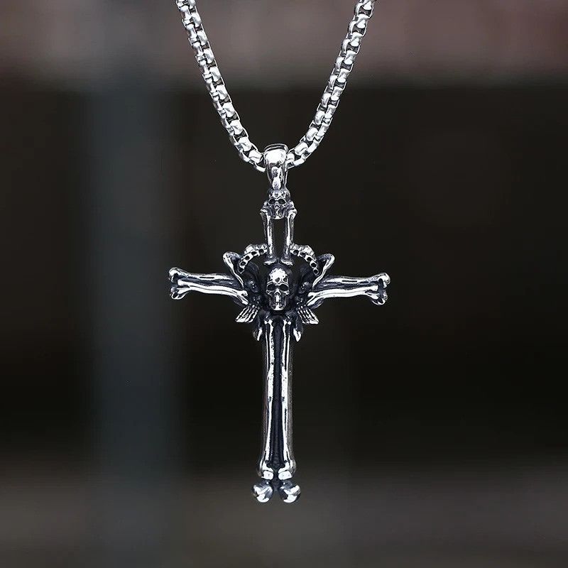 Jewelry Gothic Cross Bone With Skull Pendant Necklace 2025 Size ONE SIZE - 1 Thumbnail