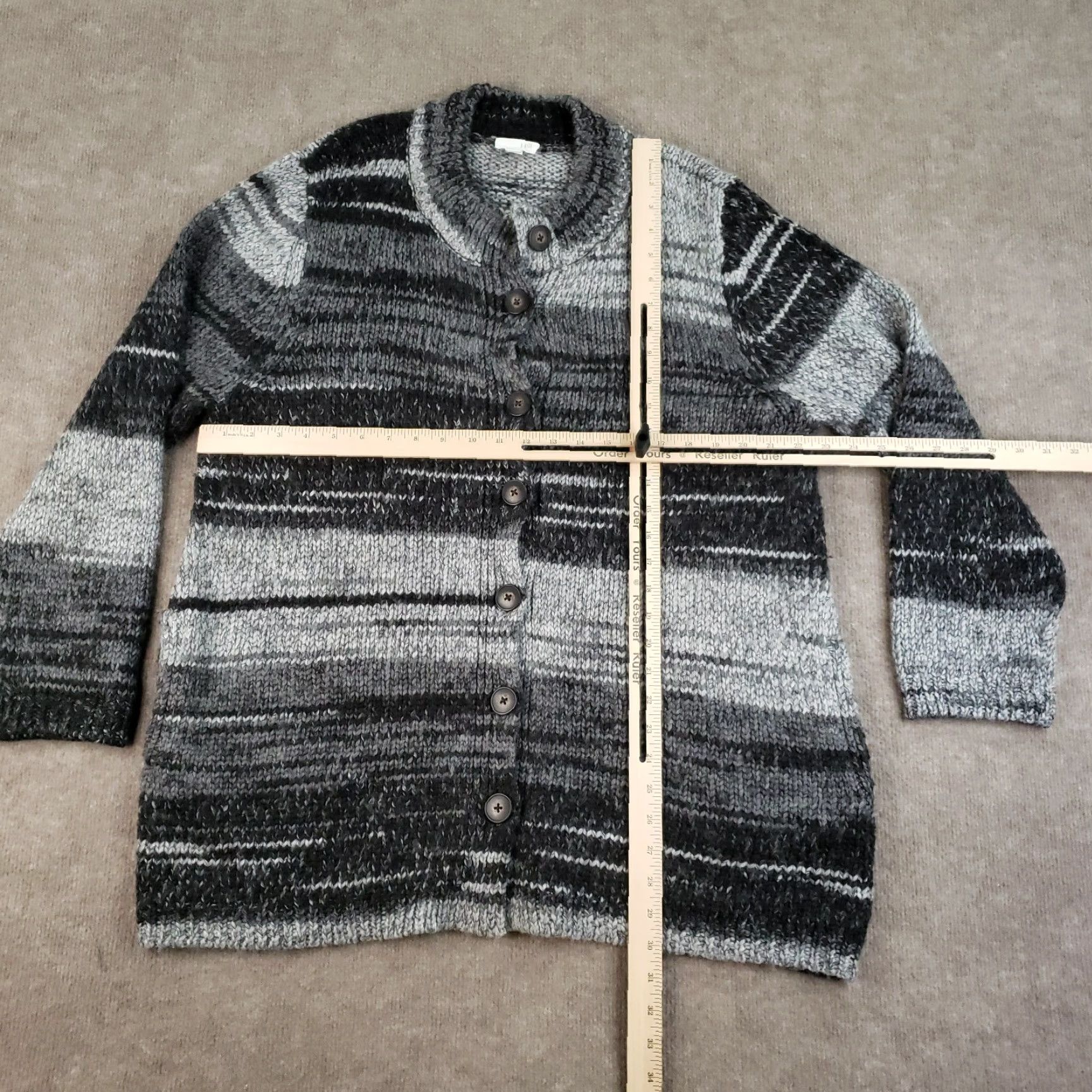 J. Jill J. Jill Cardigan Sweater Womens Large Gray Stripe Chunky Knit Button Front Size S / US 4 / IT 40 - 2 Thumbnail