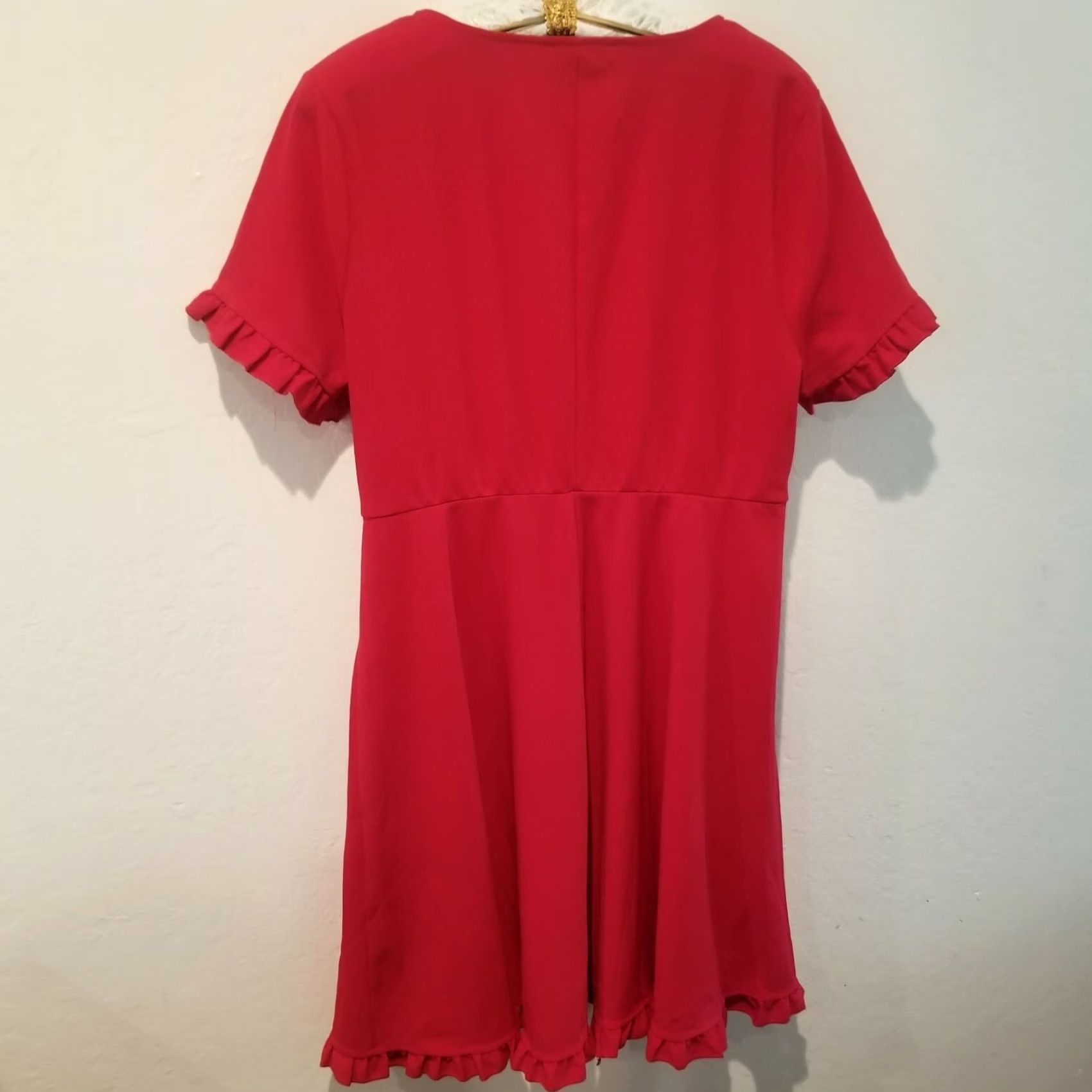 Vintage Love Squared Trendy Plus Size Faux-Wrap Dress Red 2X Short Sleeve Ruffle Trim Midi Dress Womens Size 40" / US 18 - 2 Thumbnail