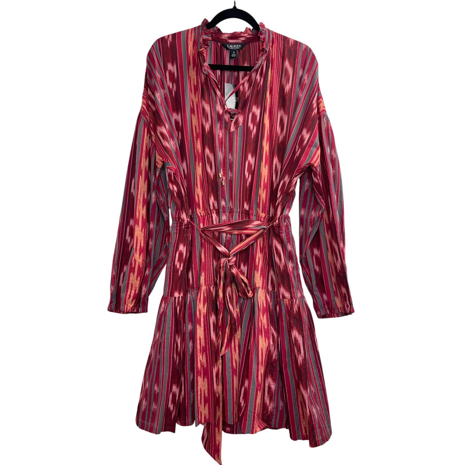 Lauren Ralph Lauren Lauren Ralph Lauren Geo-Stripe Belted Cotton Voile Dress Size XL / US 12-14 / IT 48-50 - 6 Thumbnail