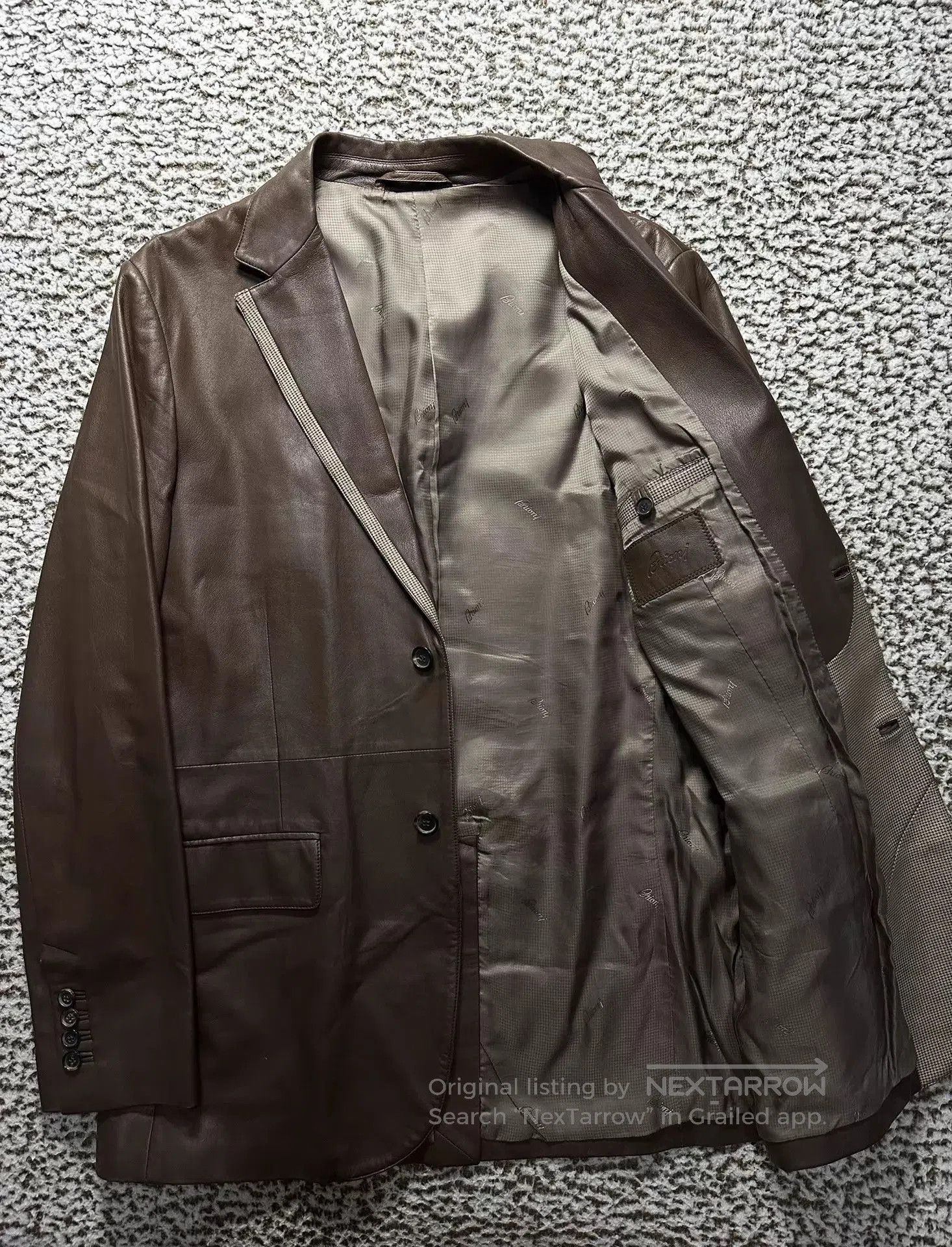 Brioni Brown Leather Blazer Jacket with Contrast Trim. Size US M / EU 48-50 / 2 - 2 Thumbnail