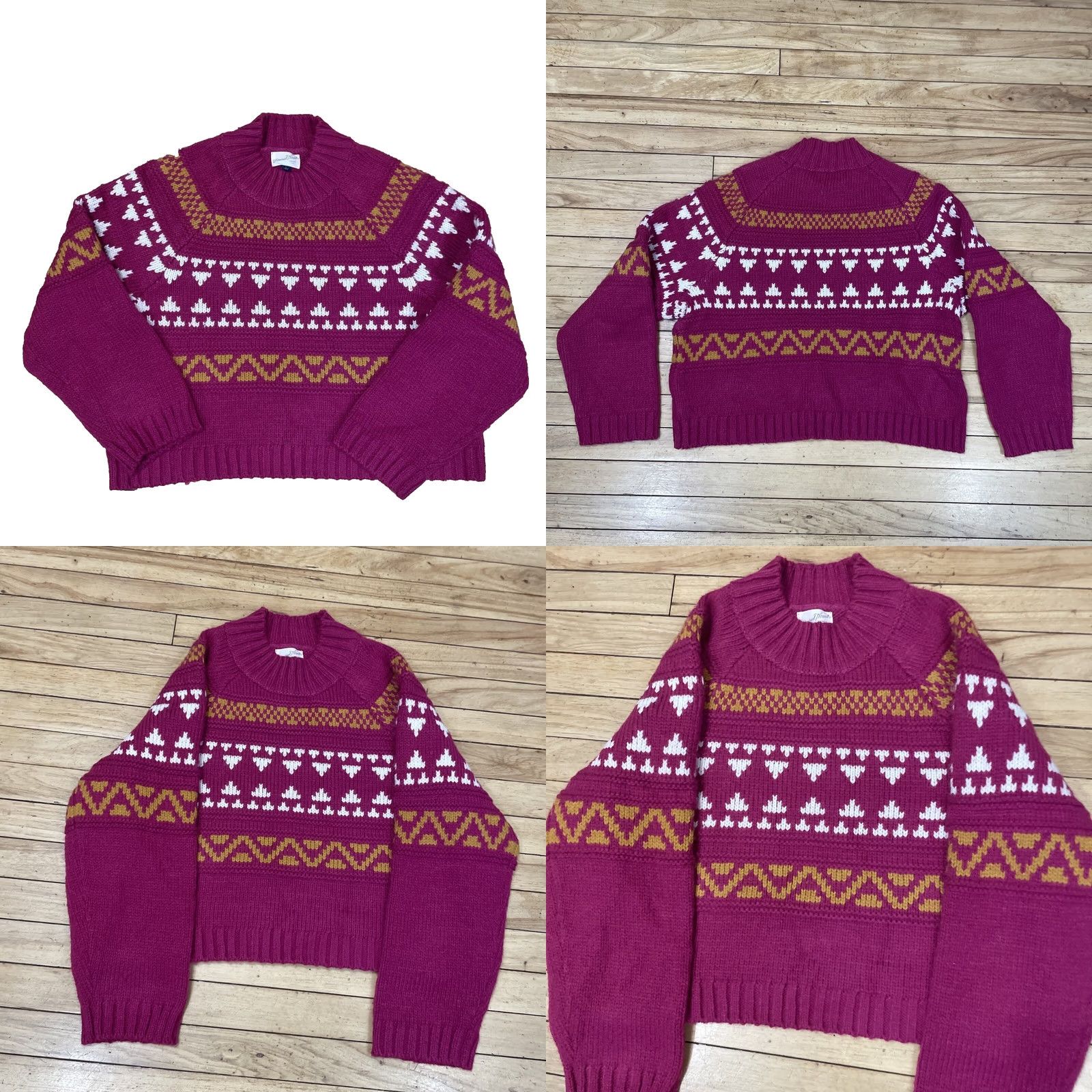 Vintage VINTAGE Universal Threads Crop Sweater Women L Fair Isle Magenta Orange Mock Neck Knit L Size L / US 10 / IT 46 - 9 Thumbnail