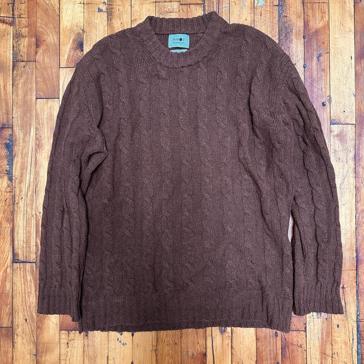 image of Nn07 Lambswool Cable-Knit Seater in Brown, Men's (Size Medium)