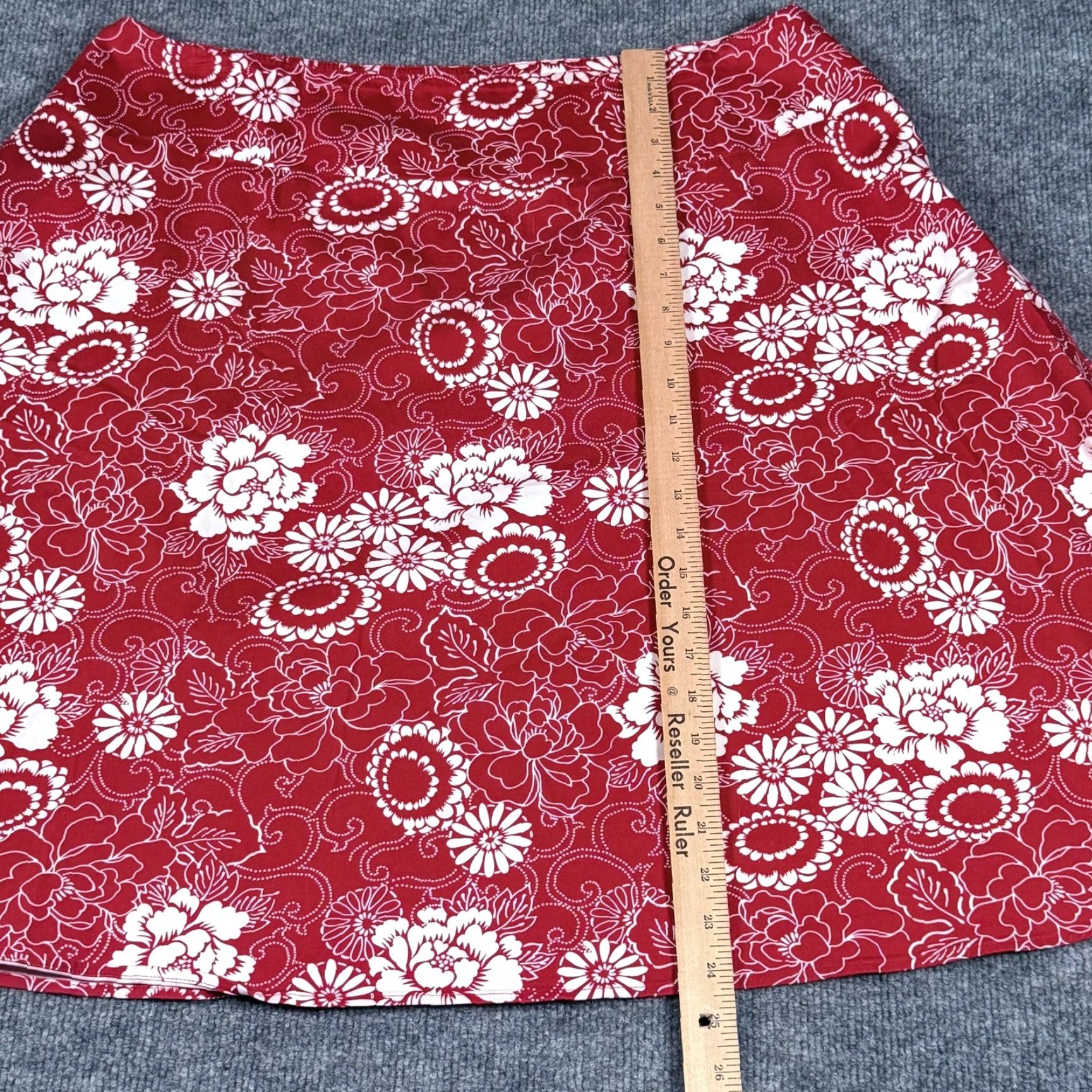 Vintage VINTAGE Notations Skirt Womens XL Red White Floral Print A-Line Stretch Cotton Side Zip Size 40" / US 18 - 4 Thumbnail