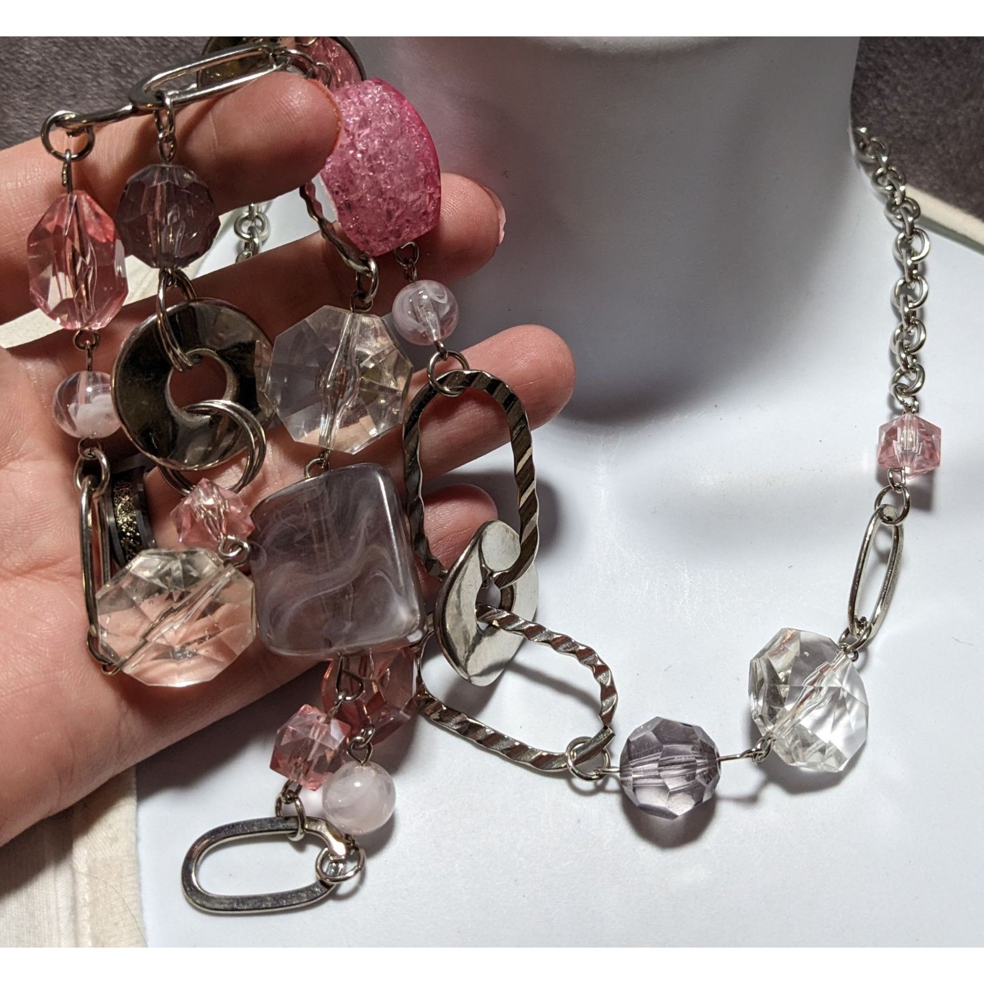 Other Pink And Silver Chunky Gemmed Statement Necklace Size ONE SIZE - 5 Thumbnail