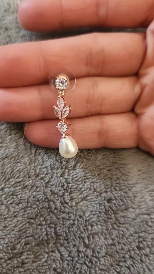 Other Leaf Dangle Earrings Zircon Imitation Pearl Ear Jewelry Gift Size ONE SIZE - 3 Thumbnail