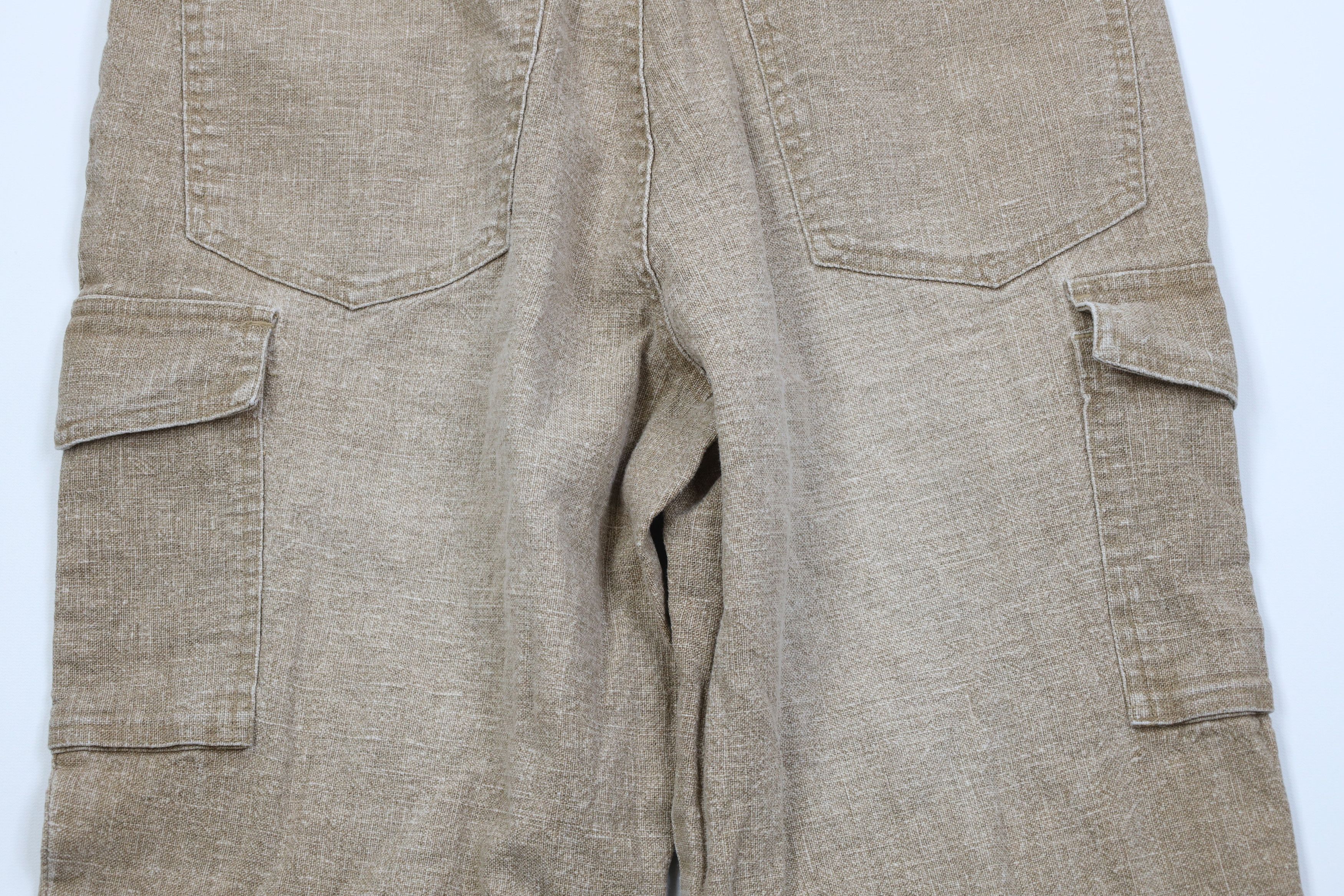 Vintage Vintage 90s Y2K Streetwear Linen Wide Leg Cargo Pants Beige Size US 31 - 11 Thumbnail