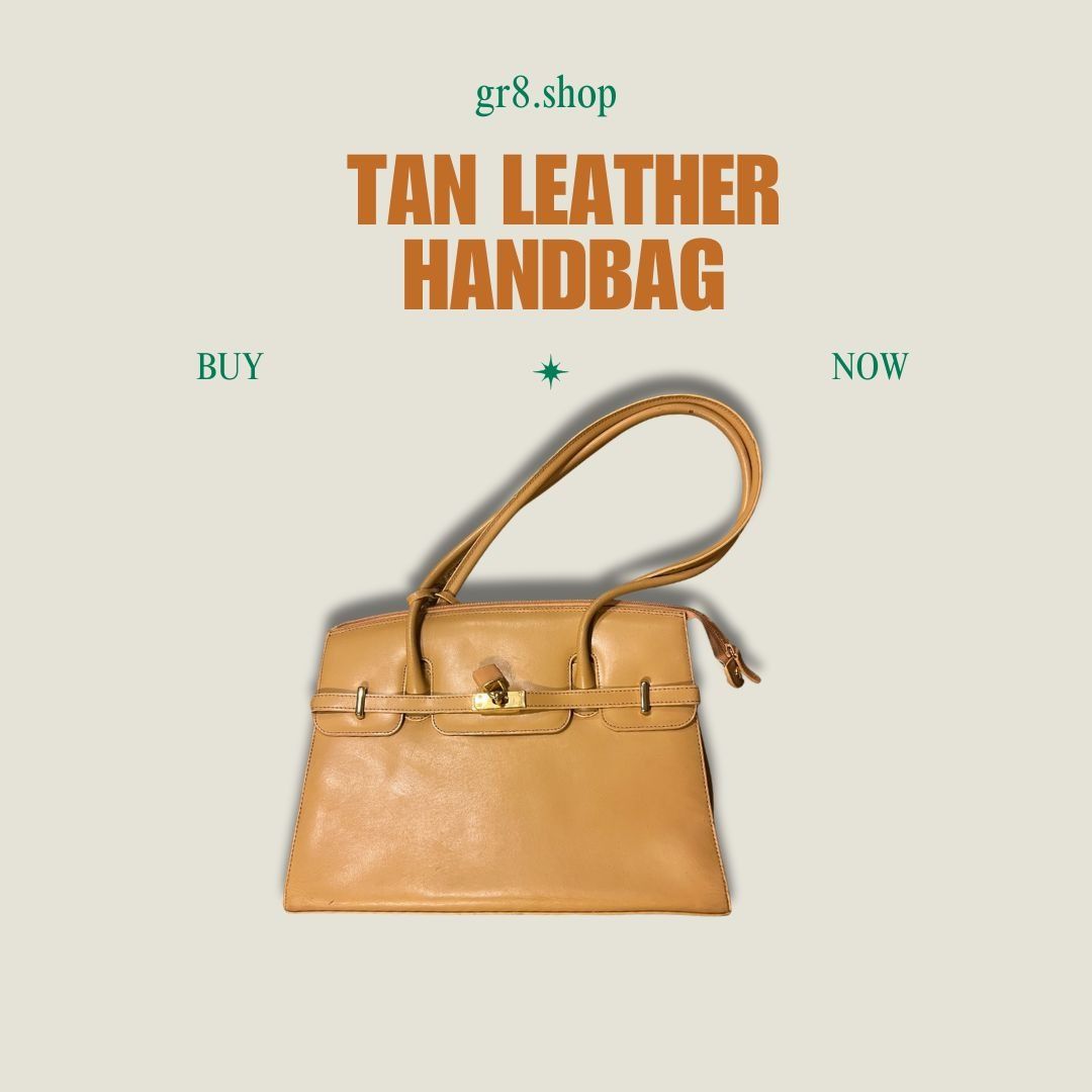 Other Tan Genuine Leather Handbag With Long Straps & Gold-Tone Har Size ONE SIZE - 1 Thumbnail