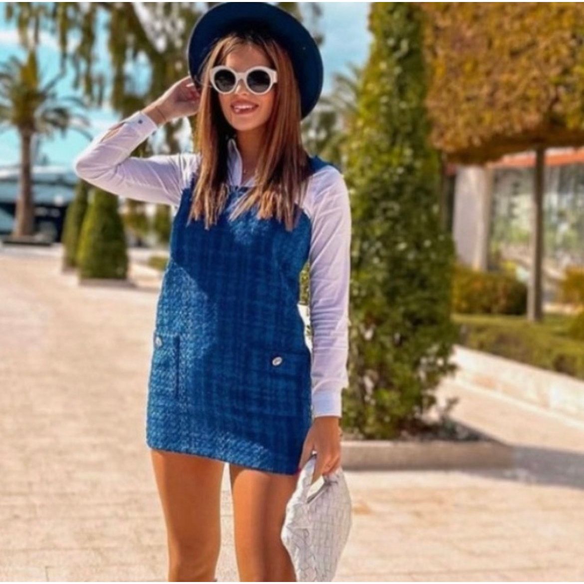 Zara ZARA BLOGGER FAVORITE TEXTURED PINAFORE DRESS BLUE Size XS / US 0-2 / IT 36-38 - 1 Thumbnail