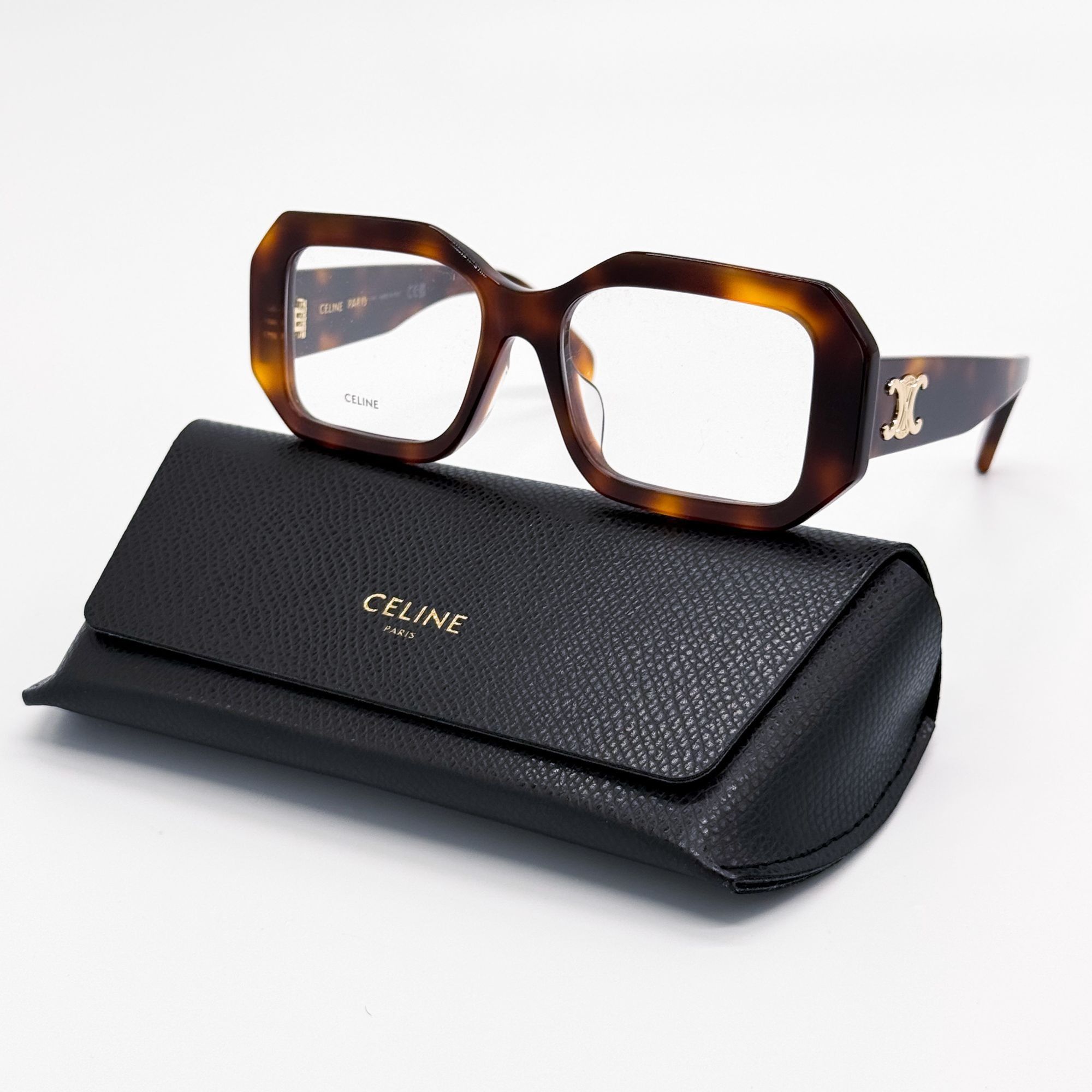 NEW CELINE Paris Havana Tortoise Rectangular Sunglasses w/ Case Box $500 Retail Celine Acetate Triomphe Sunglasses CL40308U Tortoise 1803225  main image 3
