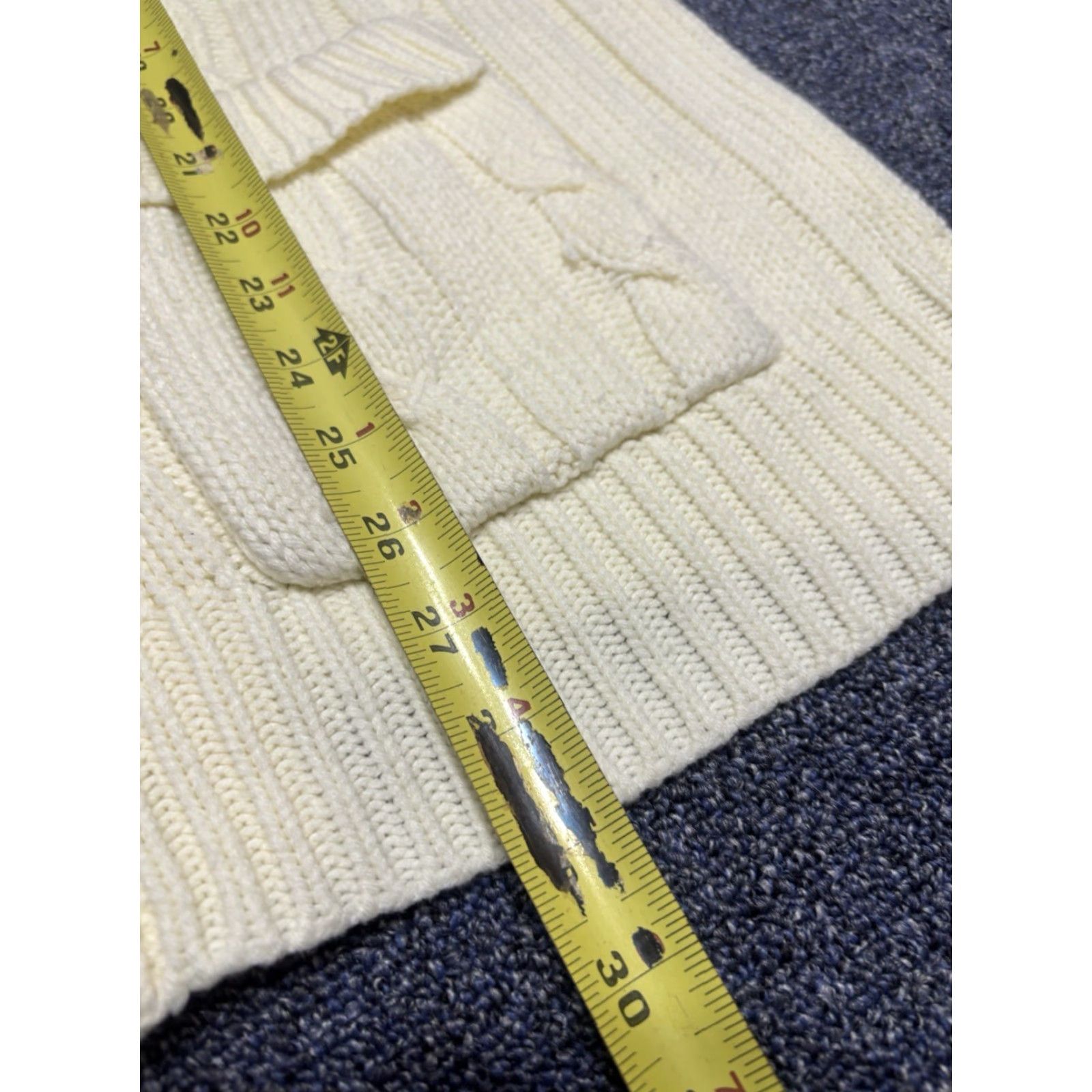 Sears VINTAGE Sears Cardigan Mens L Creme Cable Knit 70s Sweater Collared Big Collar B6 Size US L / EU 52-54 / 3 - 5 Thumbnail