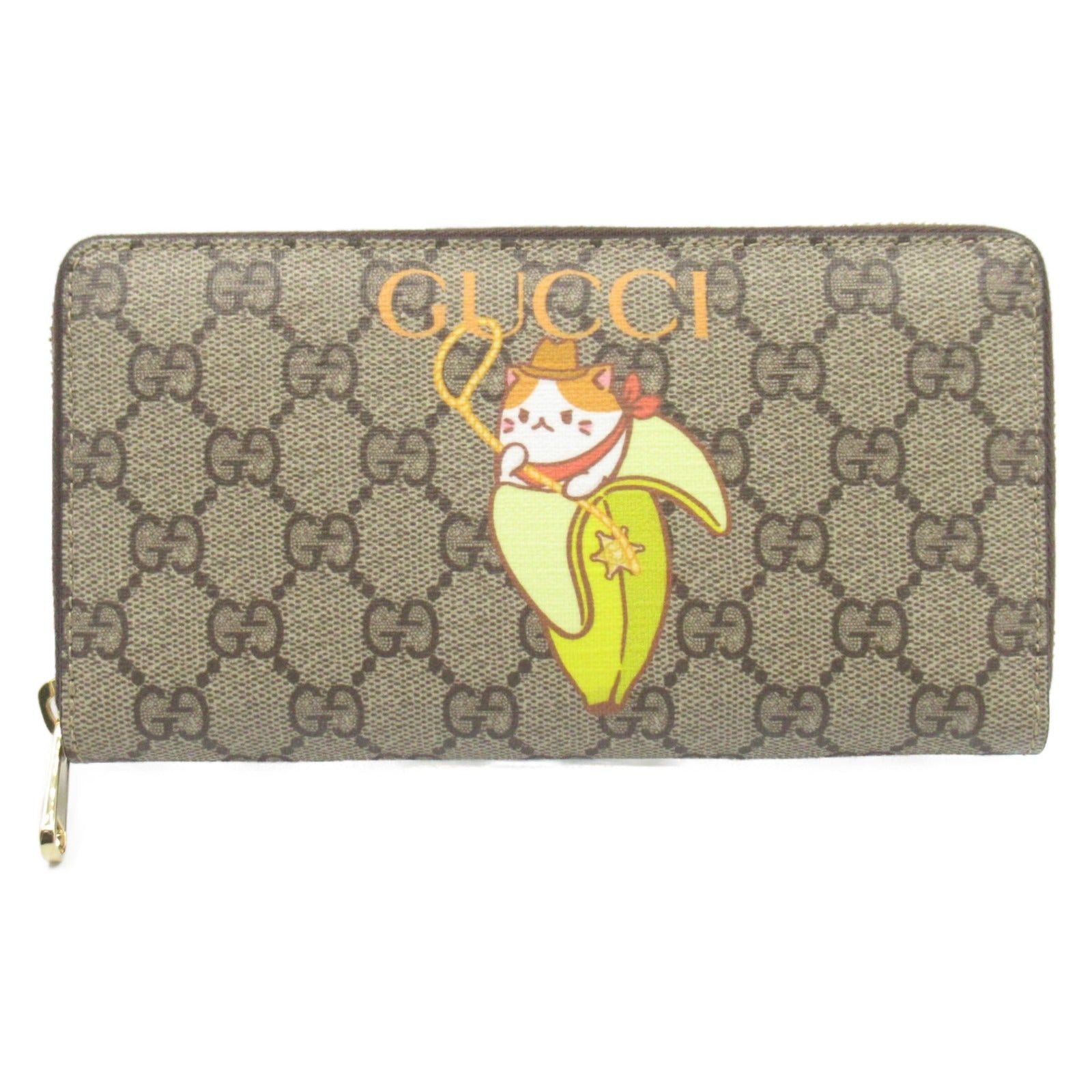 Gucci Round Long Wallet Banana Zipper Coated Canvas Beige Yellow