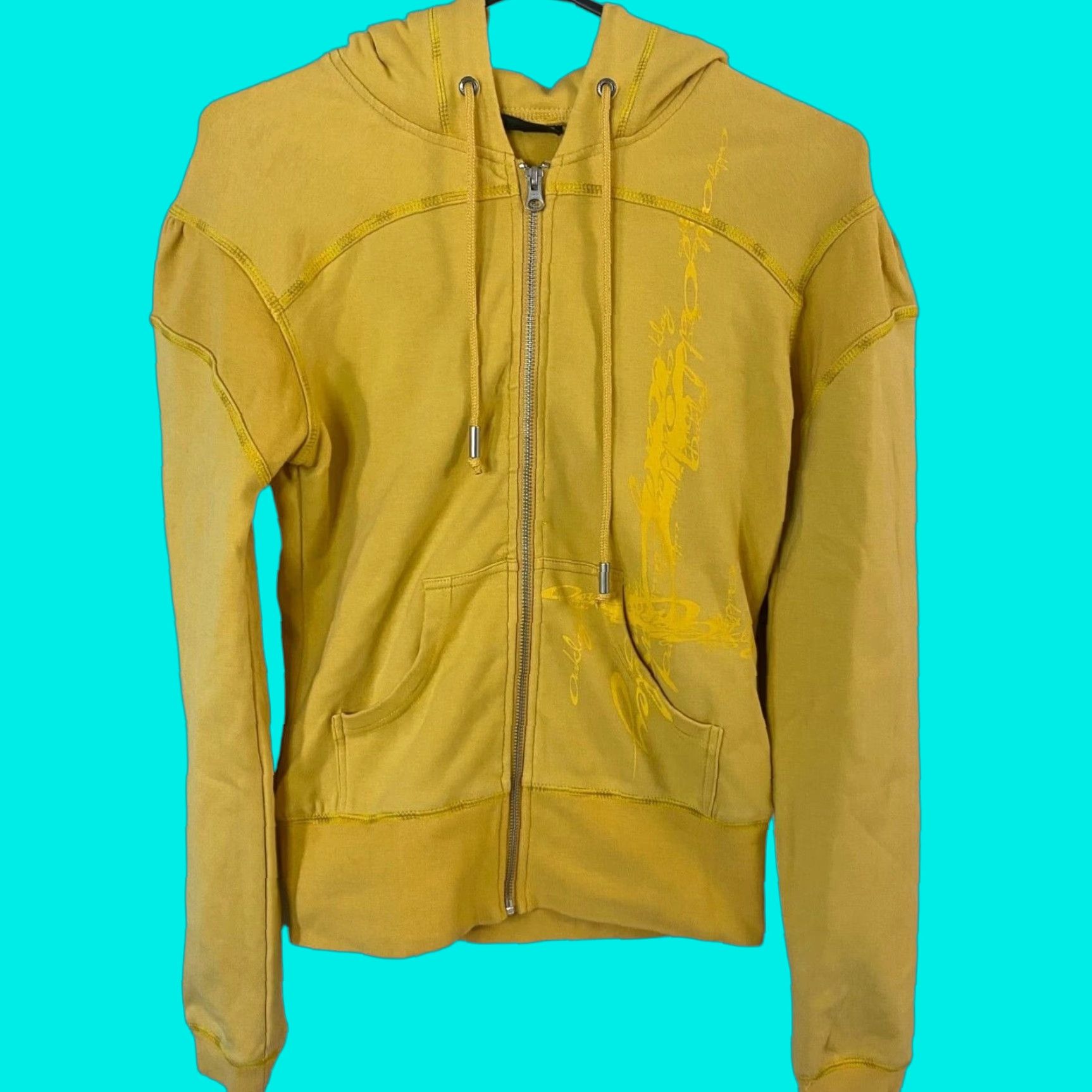 Oakley VINTAGE Oakley Hoodie Women's Small Yellow Y2K Graphic Full Zip Sweatshirt Long Sleeve Activewear Size S / US 4 / IT 40 - 1 Thumbnail