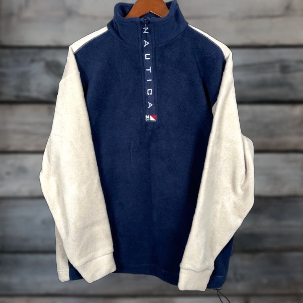 Nautica VTG Nautica 1/4 Zip Fleece Pullover Adult Small Dark Blue Cream Oversized USA Size US S / EU 44-46 / 1 - 1 Thumbnail