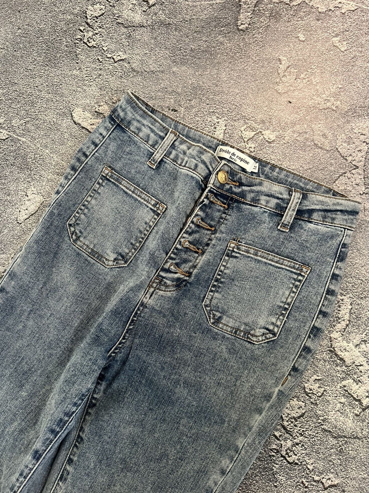 Japanese Brand RARE Archive Flared Destroyed Japanese Swag Jean Y2K Size US 29 - 5 Thumbnail