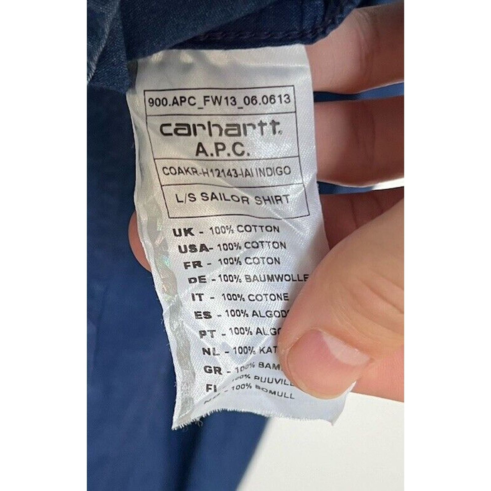 A.P.C. × Carhartt × Carhartt Wip A.P.C. X Carhartt WIP Sailor Work Shirt Men’s S Indigo FW13 Size US S / EU 44-46 / 1 - 4 Thumbnail