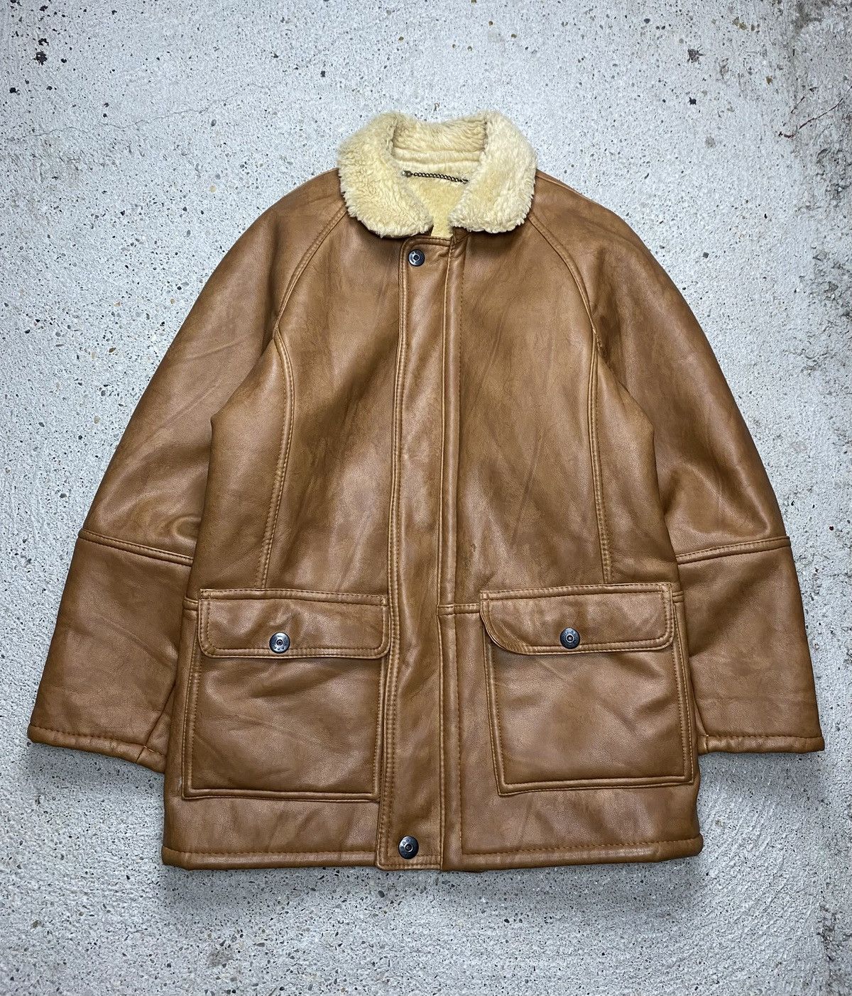 Vintage Shearling leather jacket brown vintage Size US XL / EU 56 / 4 - 2 Thumbnail