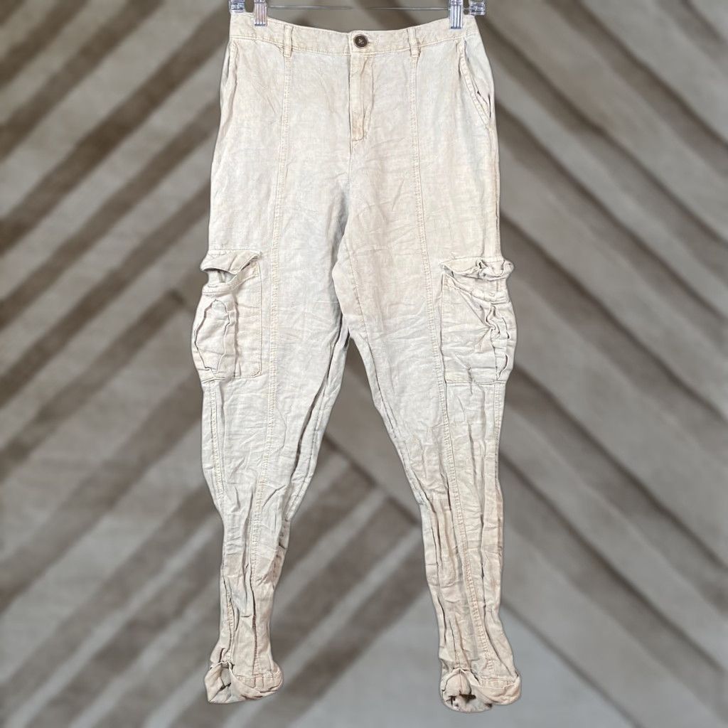 Nicole Miller Nicole Miller Pants Womens S Gray/Brown Cargo Joggers Linen Lyocell Blend Cuffed Size 27" / US 4 / IT 40 - 1 Thumbnail