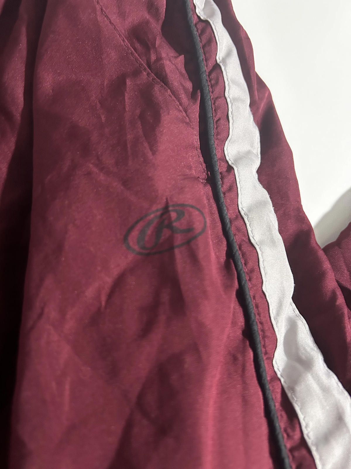 Designer Rawlings Burgundy Track Pants with Silver Stripes Size US 32 / EU 48 - 3 Thumbnail