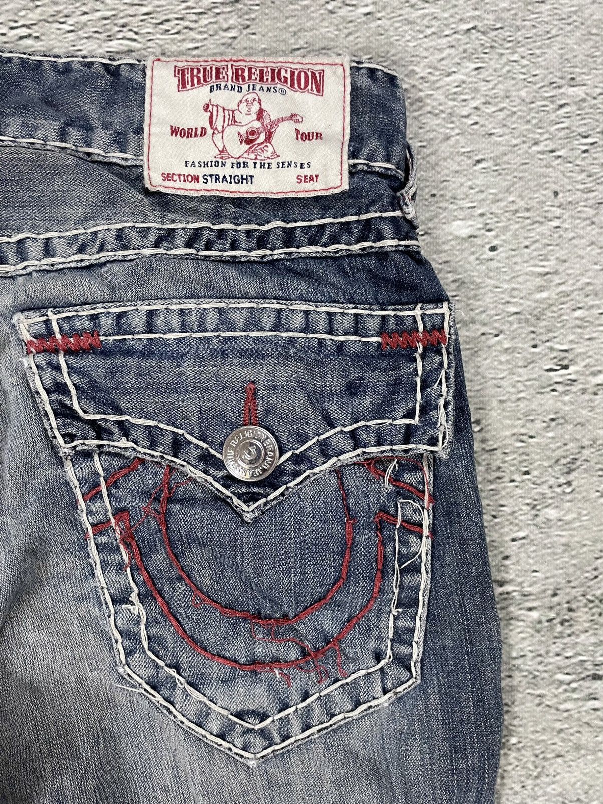 True Religion True Religion blue jeans white red thick stitching straight Size US 32 / EU 48 - 6 Thumbnail