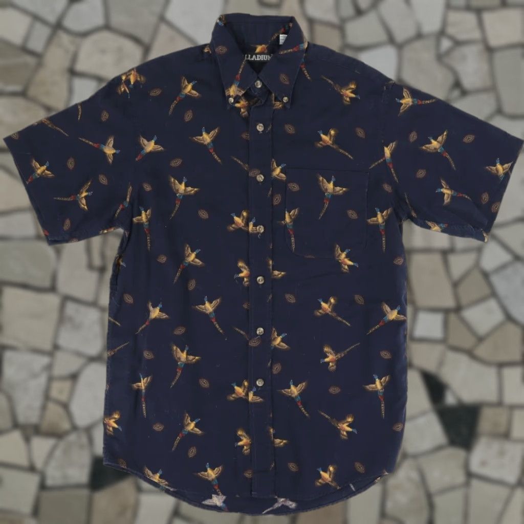 Palladium VTG Palladium Shirt Navy Blue All Over Print Pheasant Button Down Cotton Men M Size US M / EU 48-50 / 2 - 1 Thumbnail