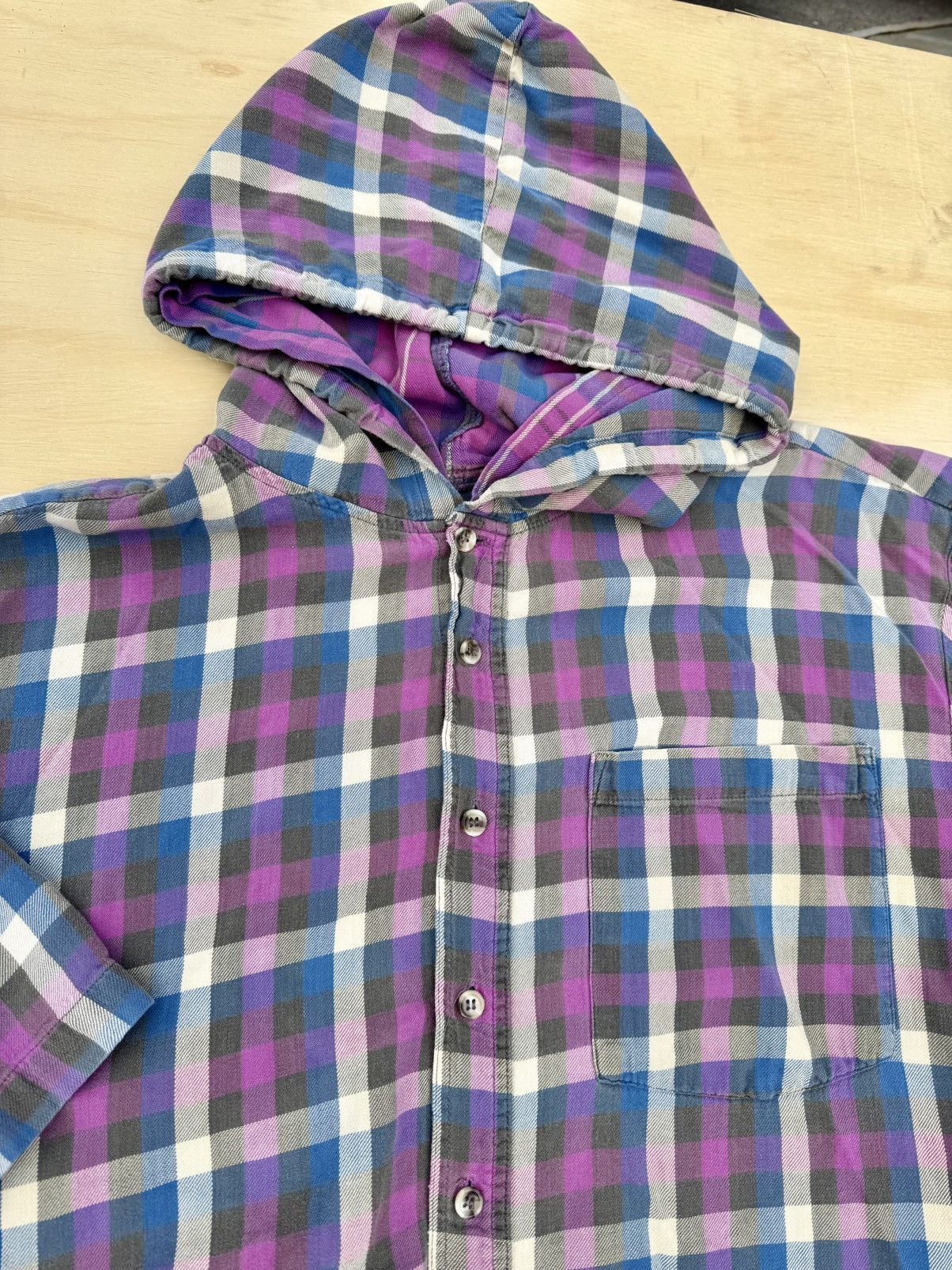 Lil Yachty × Vintage Vintage 90’s Retro Plaid Double Hood Flannel Hoodie Shirt Size US L / EU 52-54 / 3 - 4 Thumbnail