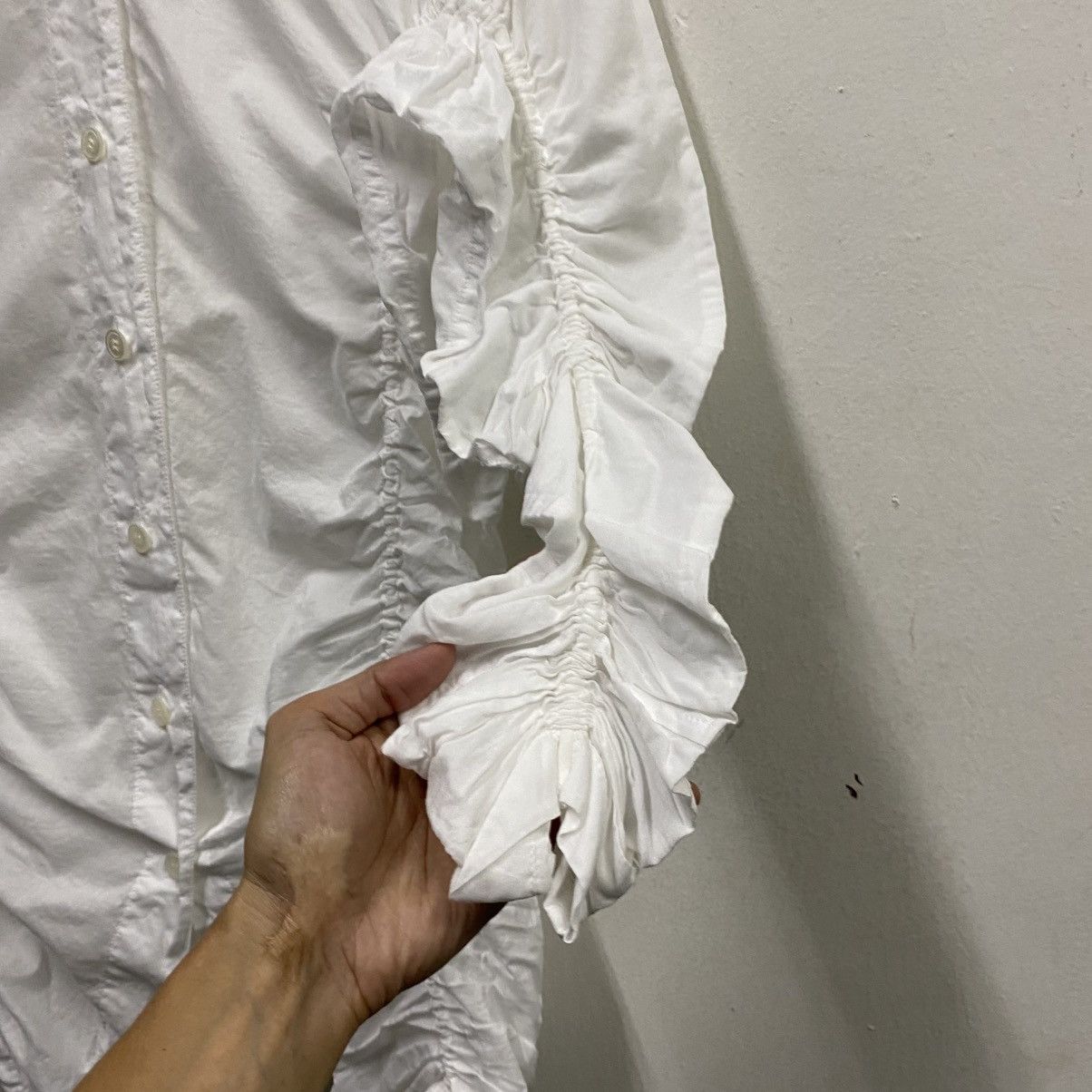 Issey Miyake Issey Miyake White Ruched Button-Up Shirt Size M / US 6-8 / IT 42-44 - 6 Thumbnail