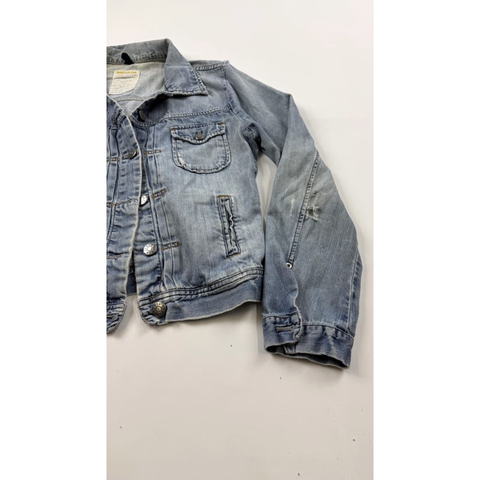 J.Crew J.Crew Denim Jacket Women's Medium Light Wash Distressed Cropped Trucker Size 32" / US 10 / IT 46 - 2 Thumbnail