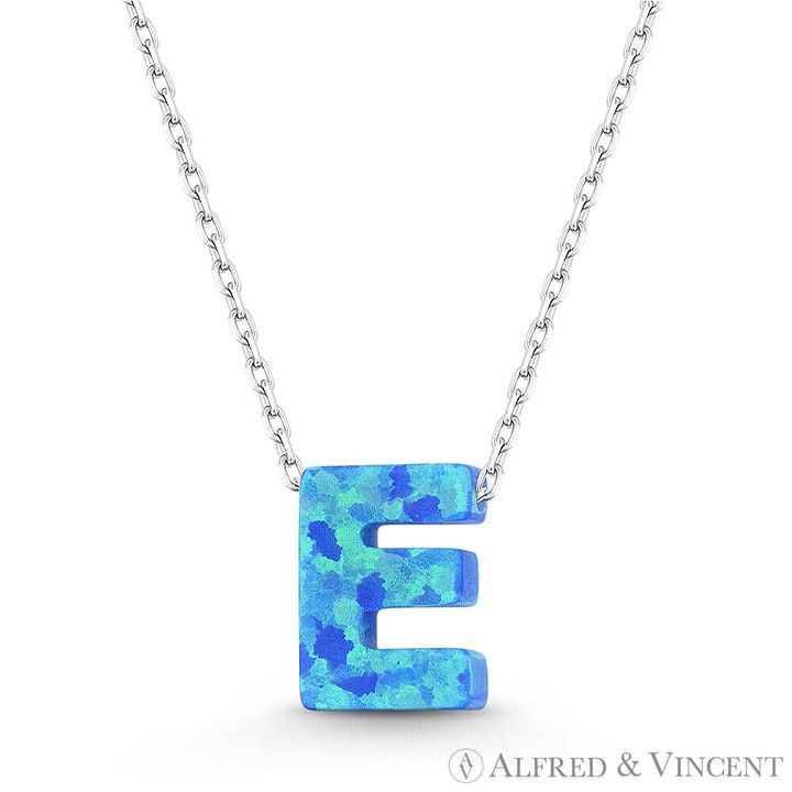 Other Blue Lab Opal Initial "E" Pendant Anchor Chain Necklace Size ONE SIZE - 1 Preview