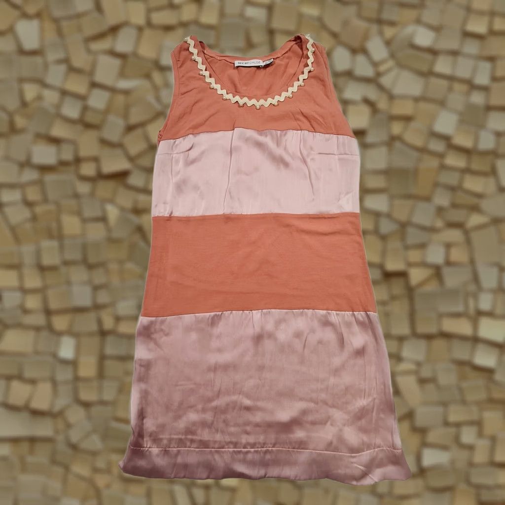 Vintage See by Chloe Dress Womens Short Sleeveless Striped Pink Round Neck Mini 8 UK Casual Party/Cocktail Size M / US 6-8 / IT 42-44 - 1 Thumbnail