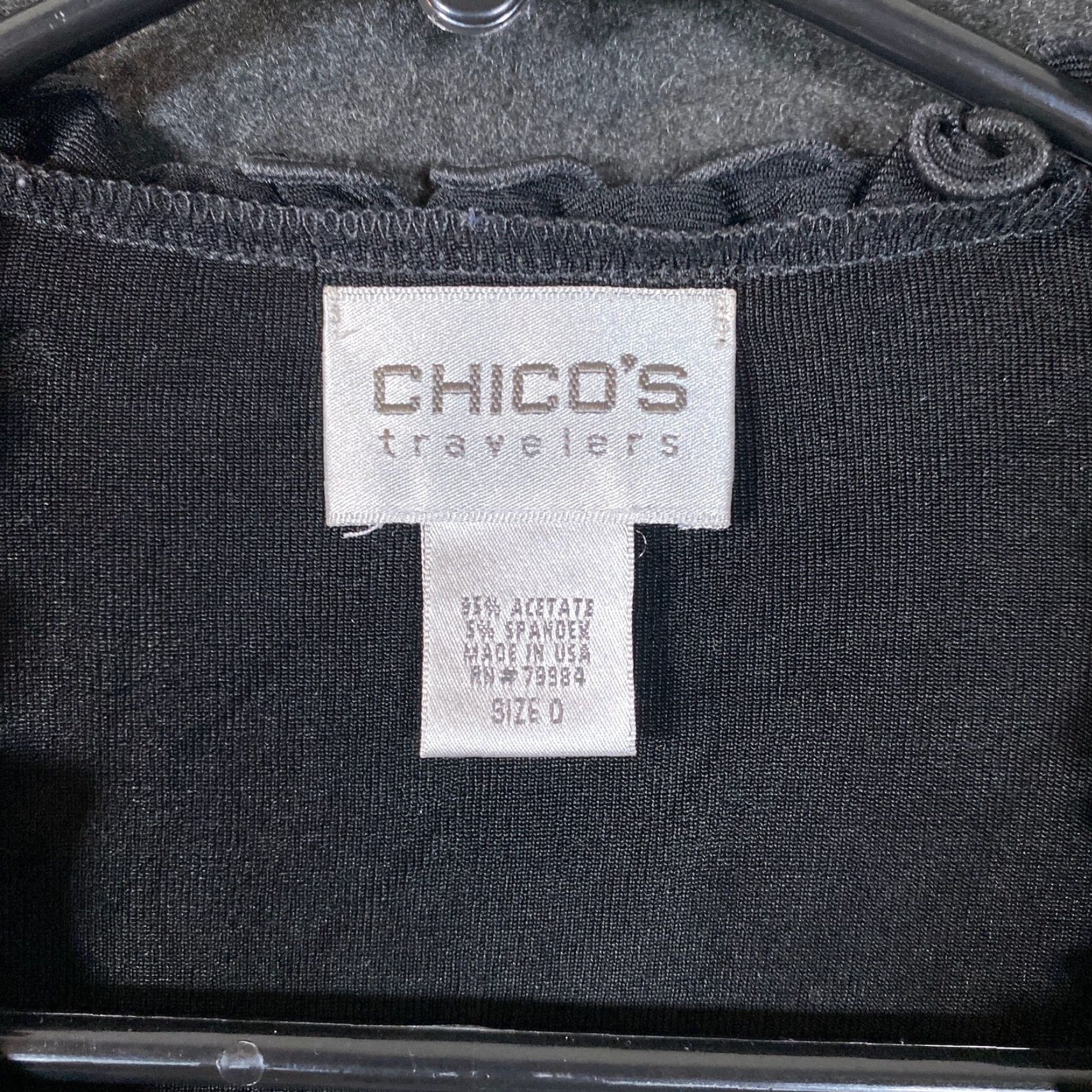 Vintage Chicos Travelers Women Sweater Cardigan Open Ruffle Front Black Sheer Stretch Regular S XS? Wait—keep accurate. Size S / US 4 / IT 40 - 4 Thumbnail