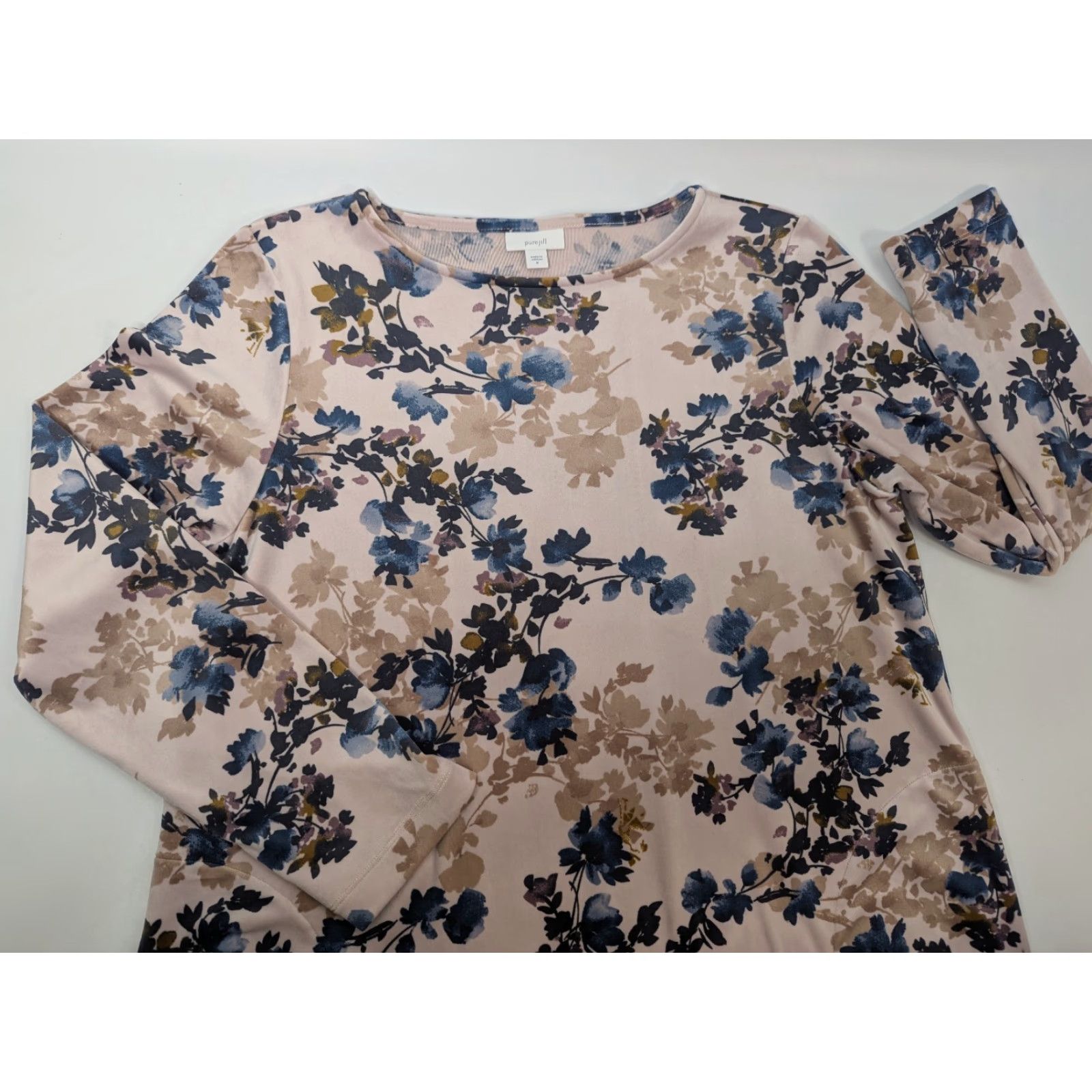 J. Jill J. Jill Pullover Long Sleeve Tunic Top M Dusty Rose Blue Floral Velour Women Shirt Size M / US 6-8 / IT 42-44 - 2 Thumbnail