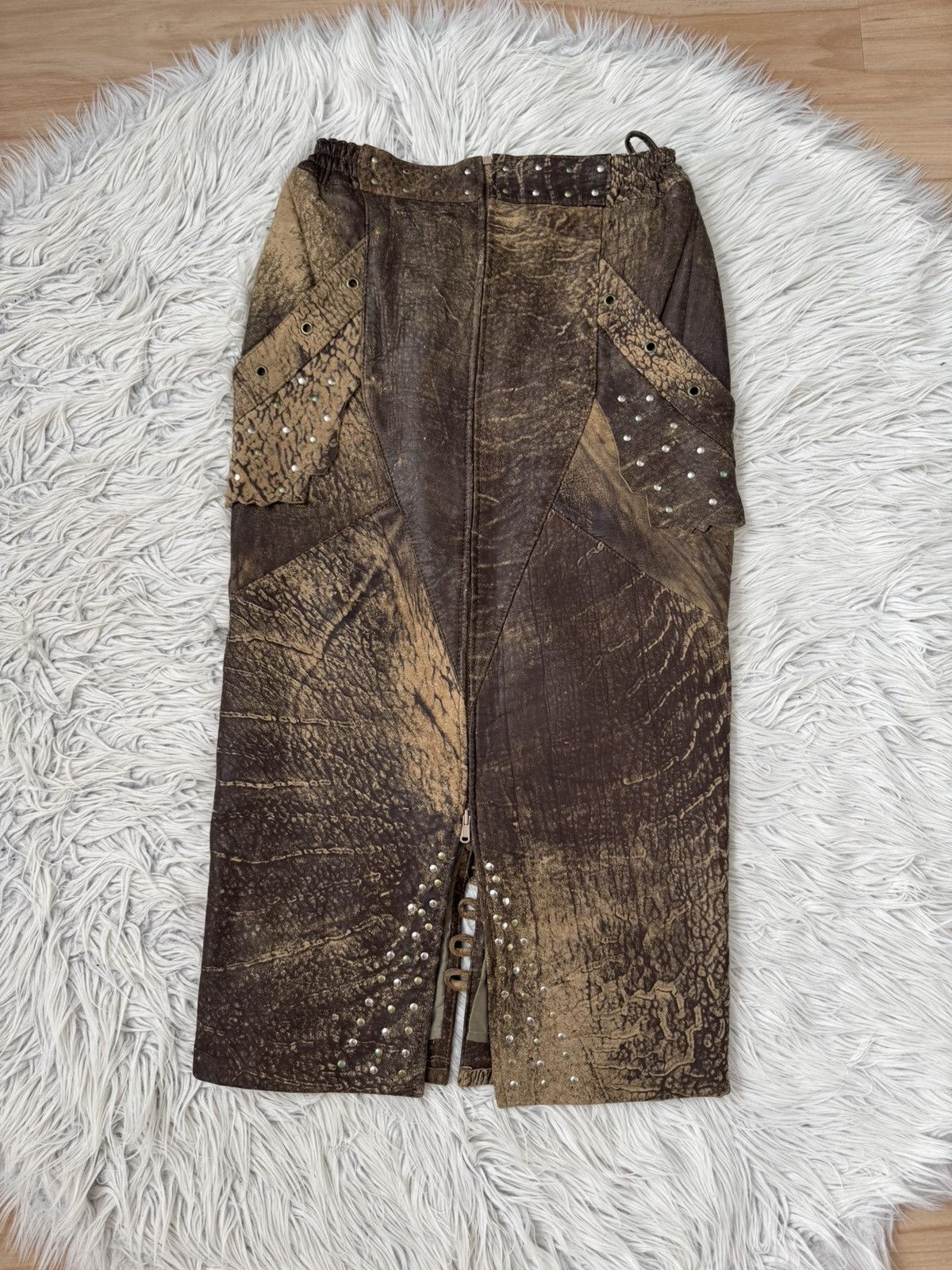 Other 100% leather skirt studs Patchwork Steampunk vintage slit M Size 27" / US 4 / IT 40 - 1 Thumbnail