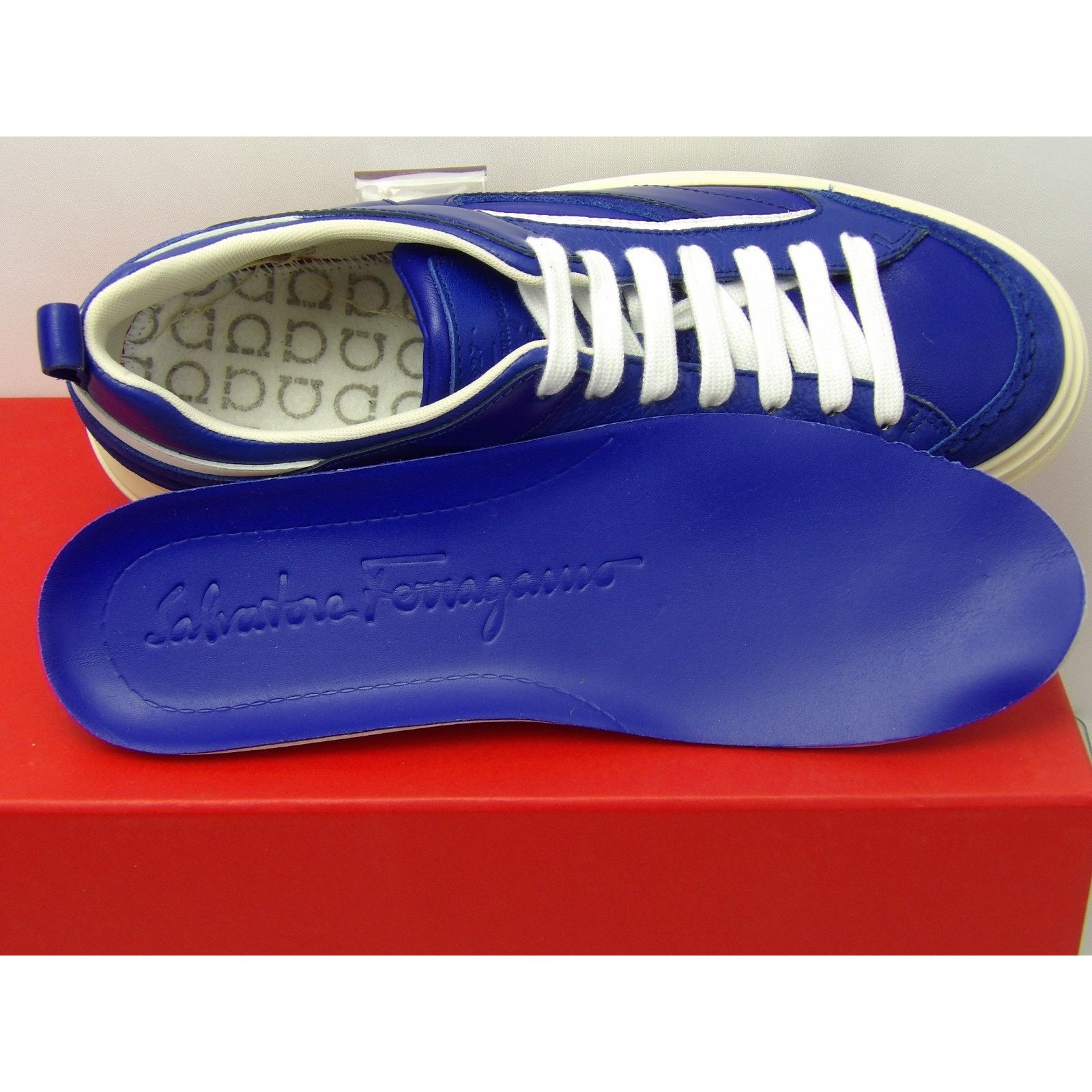 Salvatore Ferragamo FERRAGAMO CASSINA BLUE LEATHER LOGO LACE SNEAKERS 9 M ITALY Size US 10 / EU 43 - 8 Thumbnail