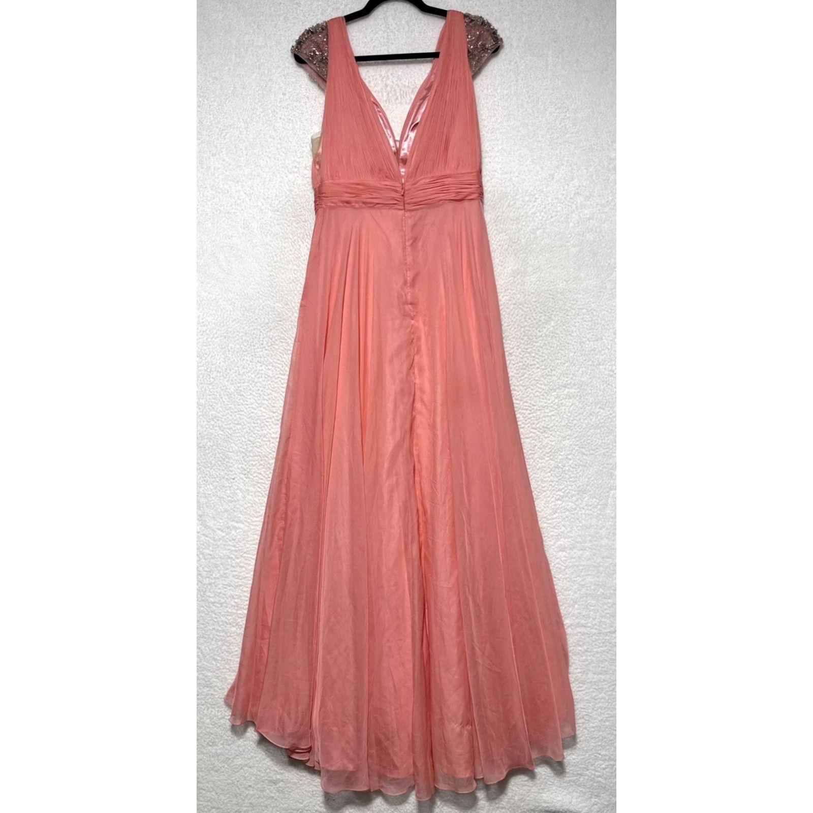 Mac Duggal Mac Duggal A-Line Gown NWT 67811 CHIFFON BEADED CAP SLEEVE Pink Coral 10 Women VINTAGE No Size ONE SIZE - 5 Thumbnail