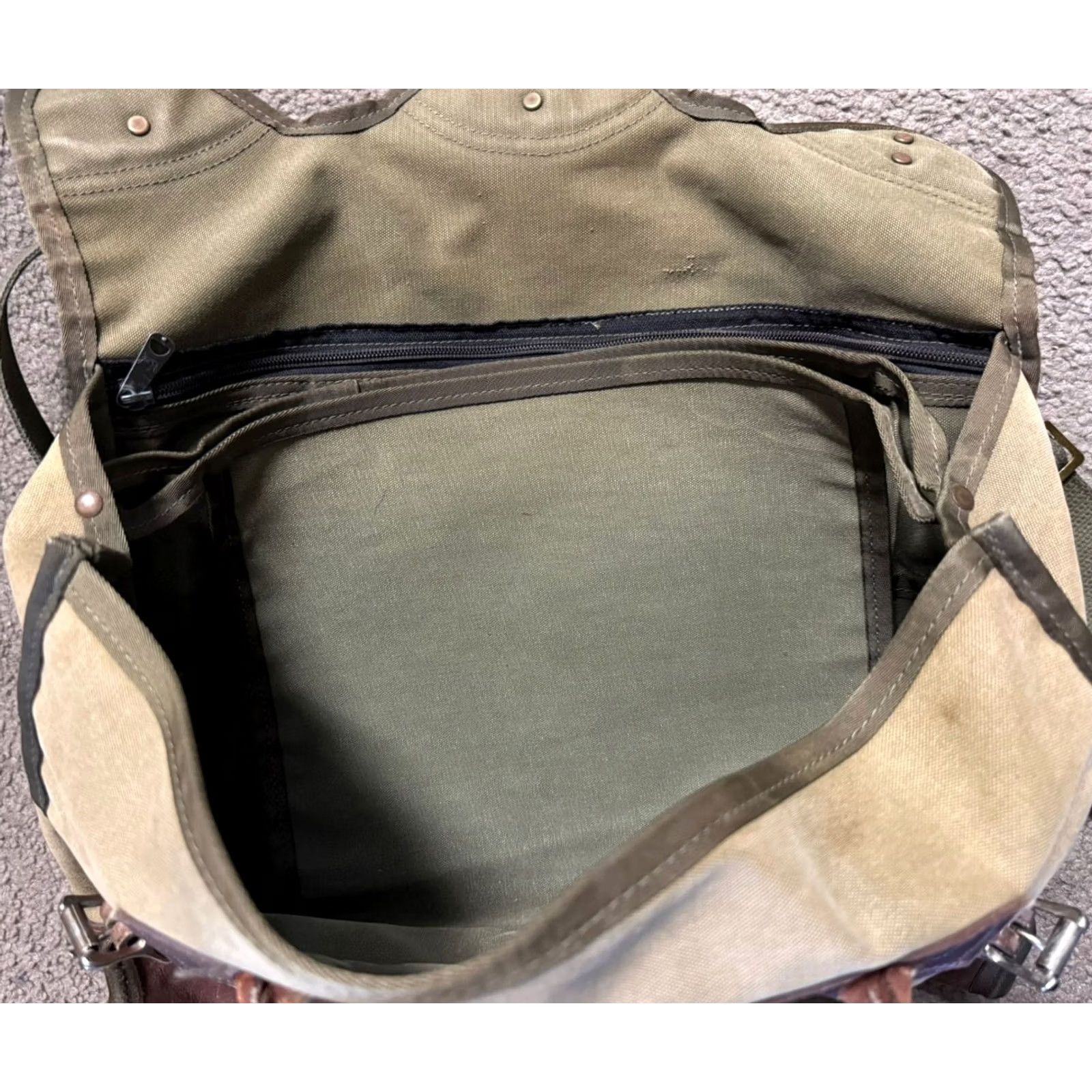 Vintage VINTAGE Gokeys Canvas Leather Messenger Bag Travel Medium Green/Brown USA Mens Size ONE SIZE - 5 Thumbnail