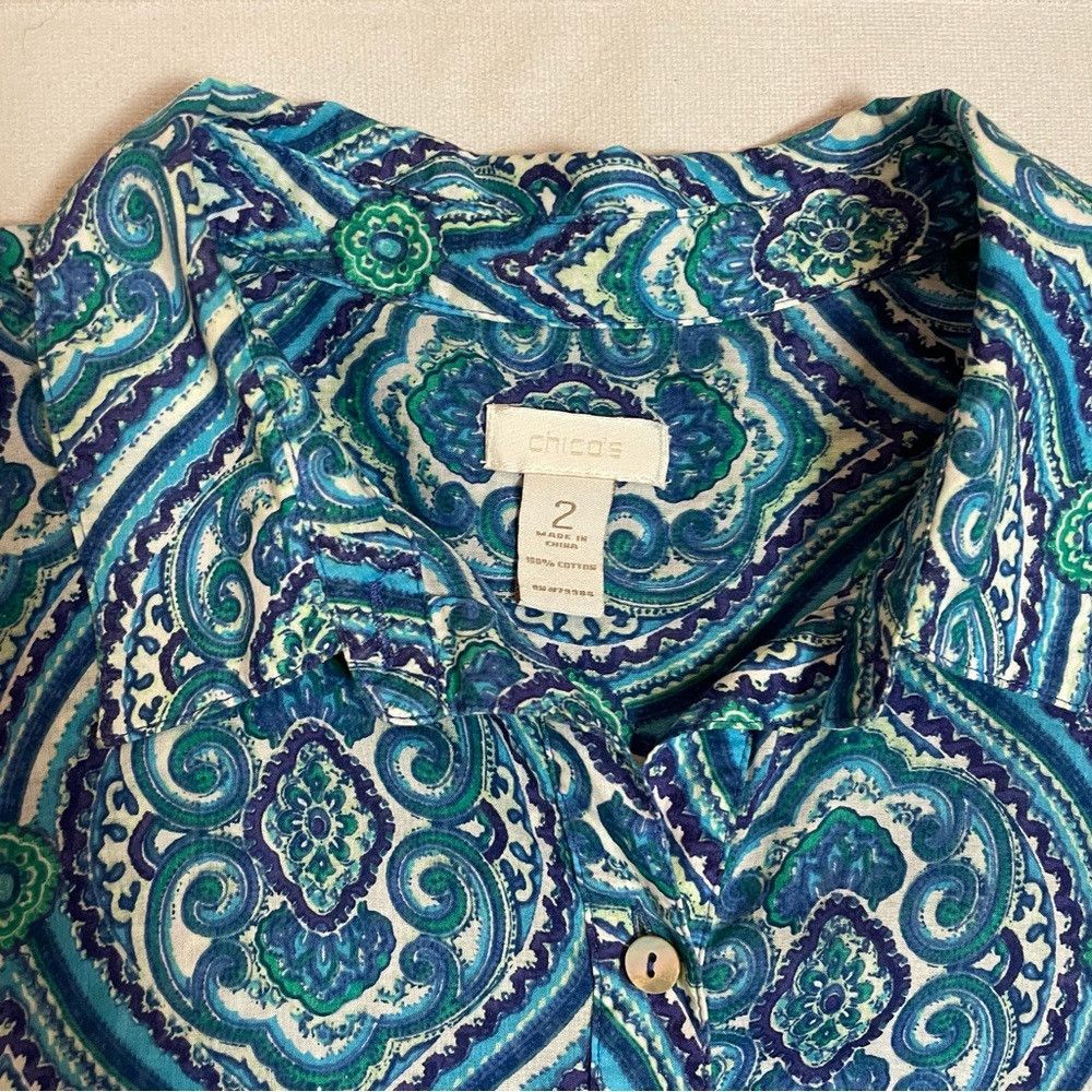 Chicos Chico's Blue Cotton 3/4 Sleeve Button Shirt Size 2 US L Size L / US 10 / IT 46 - 7 Thumbnail