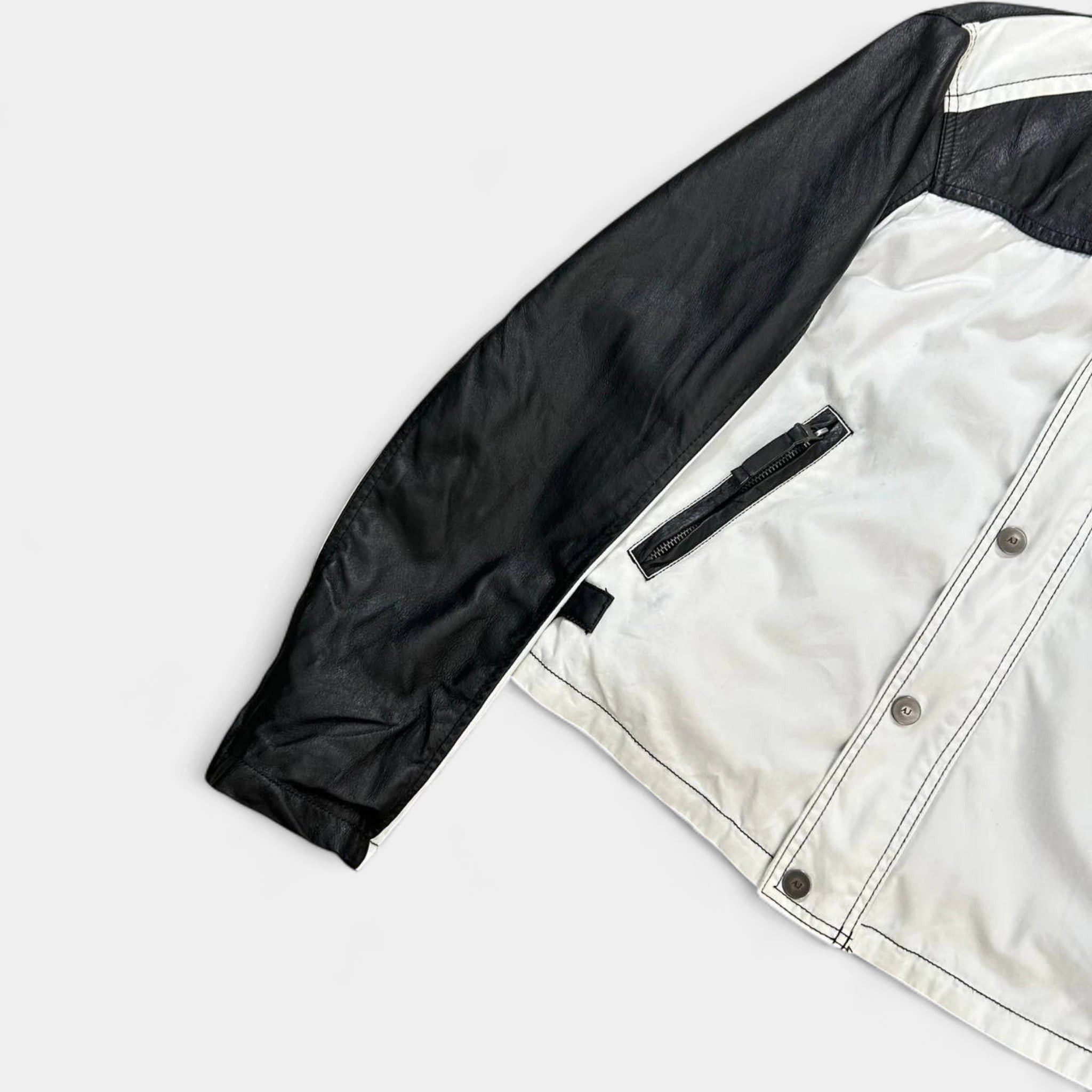 Armani Armani Jeans 2000's Black and White Leather Jacket Size US M / EU 48-50 / 2 - 3 Thumbnail