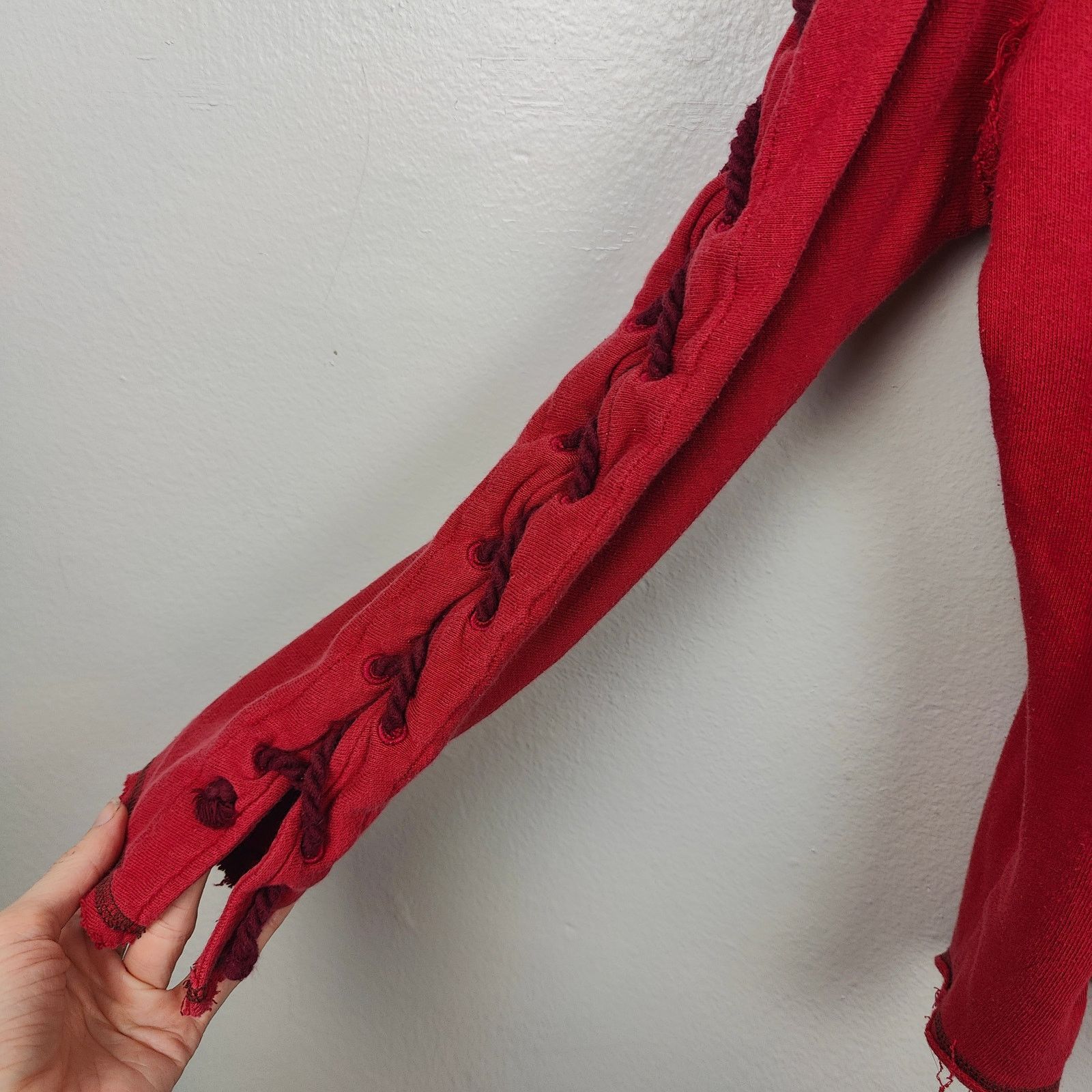 Free People Free People Lace Up Sweatshirt Womens Small Red Stitched Size S / US 4 / IT 40 - 3 Thumbnail