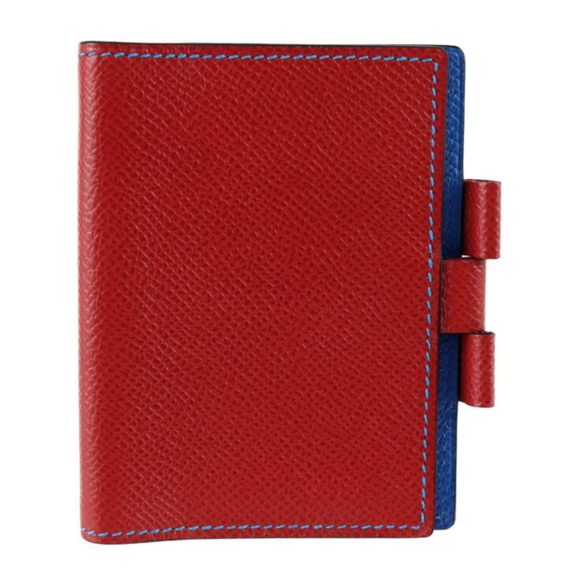 image of Hermes Agenda Pm Notebook Cover Couchevel Red Blue □A Engraved, Women's