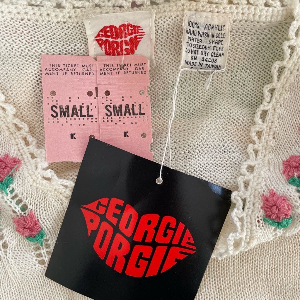 Vintage NWT NOS Vintage 70s Georgie Porgie Knit Sweater Embroidered Flowers XS Size XS / US 0-2 / IT 36-38 - 8 Thumbnail