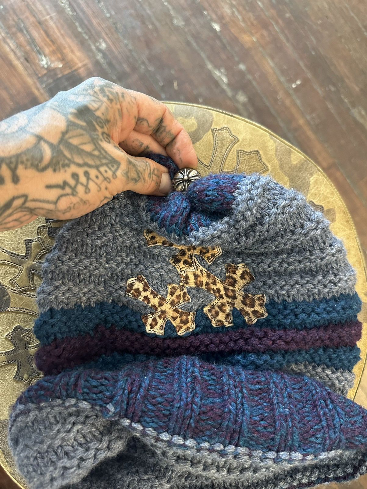 Chrome Hearts Chrome Hearts CASHMERE Leopard Cheetah Cross Patch Beanie Size ONE SIZE - 1 Thumbnail