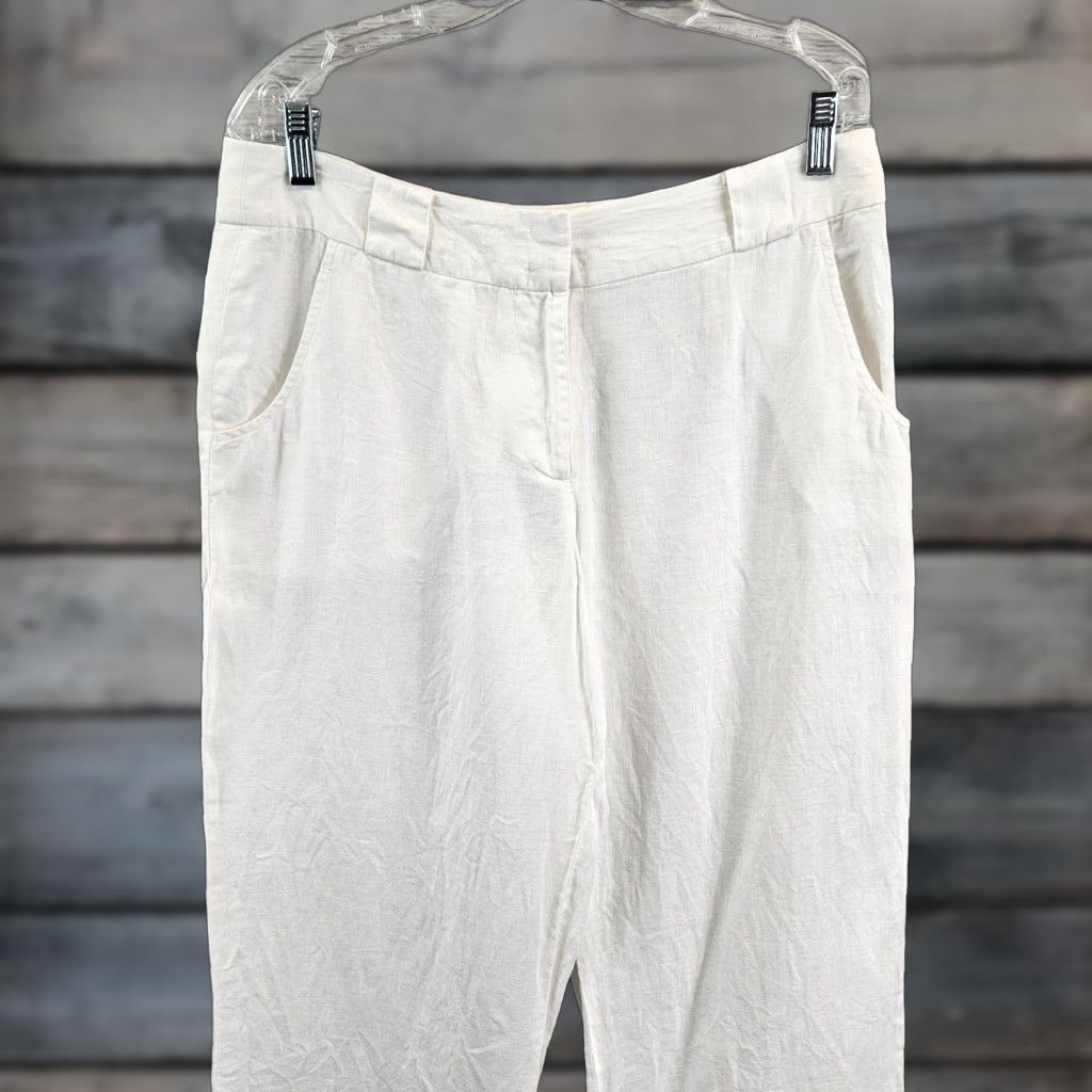 Tommy Bahama Tommy Bahama Womens Cropped Linen Pants Sz 10 Wide Leg White High Rise Linen Pants Girls Womens Size 32" / US 10 / IT 46 - 1 Thumbnail