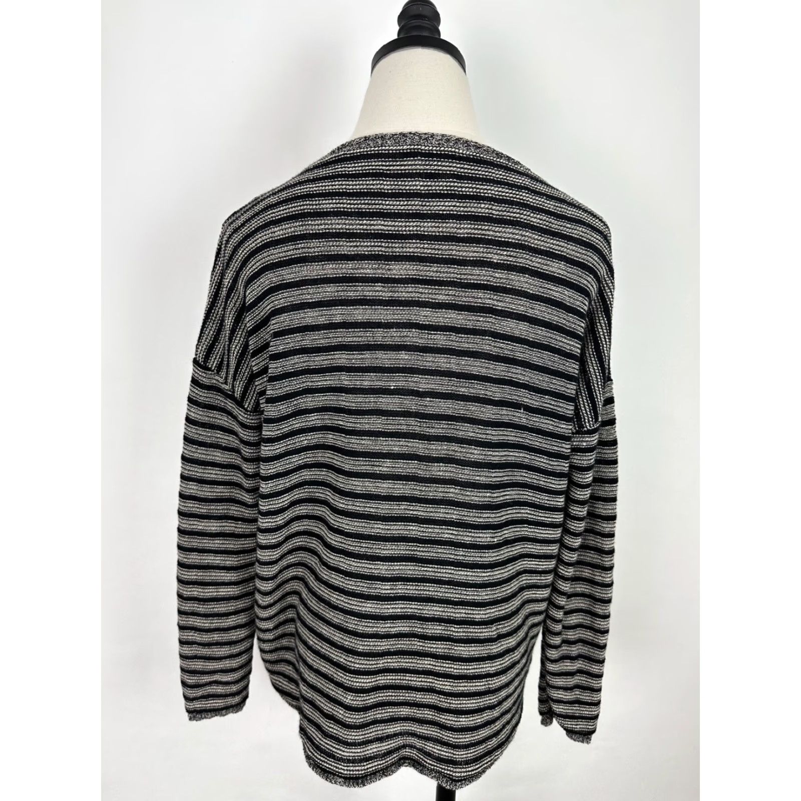 Eileen Fisher VINTAGE Eileen Fisher Sweater Womens XS Wool Linen Blend Knit Black Ivory Stripe Boxy Size XS / US 0-2 / IT 36-38 - 7 Thumbnail