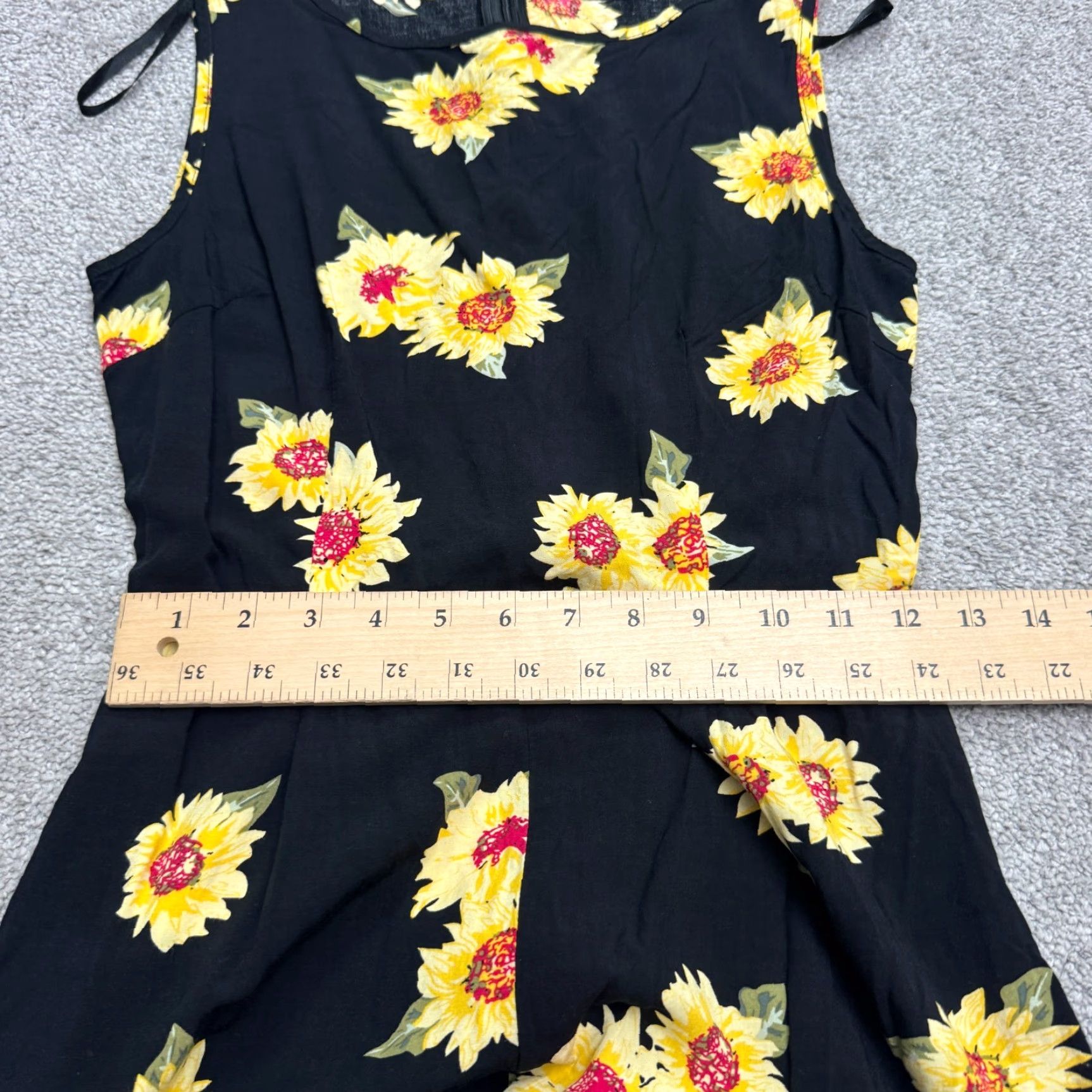 Vintage AX Paris Romper Womens 10 Black Yellow Floral Sleeveless 100% Cotton Boho Summer Size 32" / US 10 / IT 46 - 5 Thumbnail