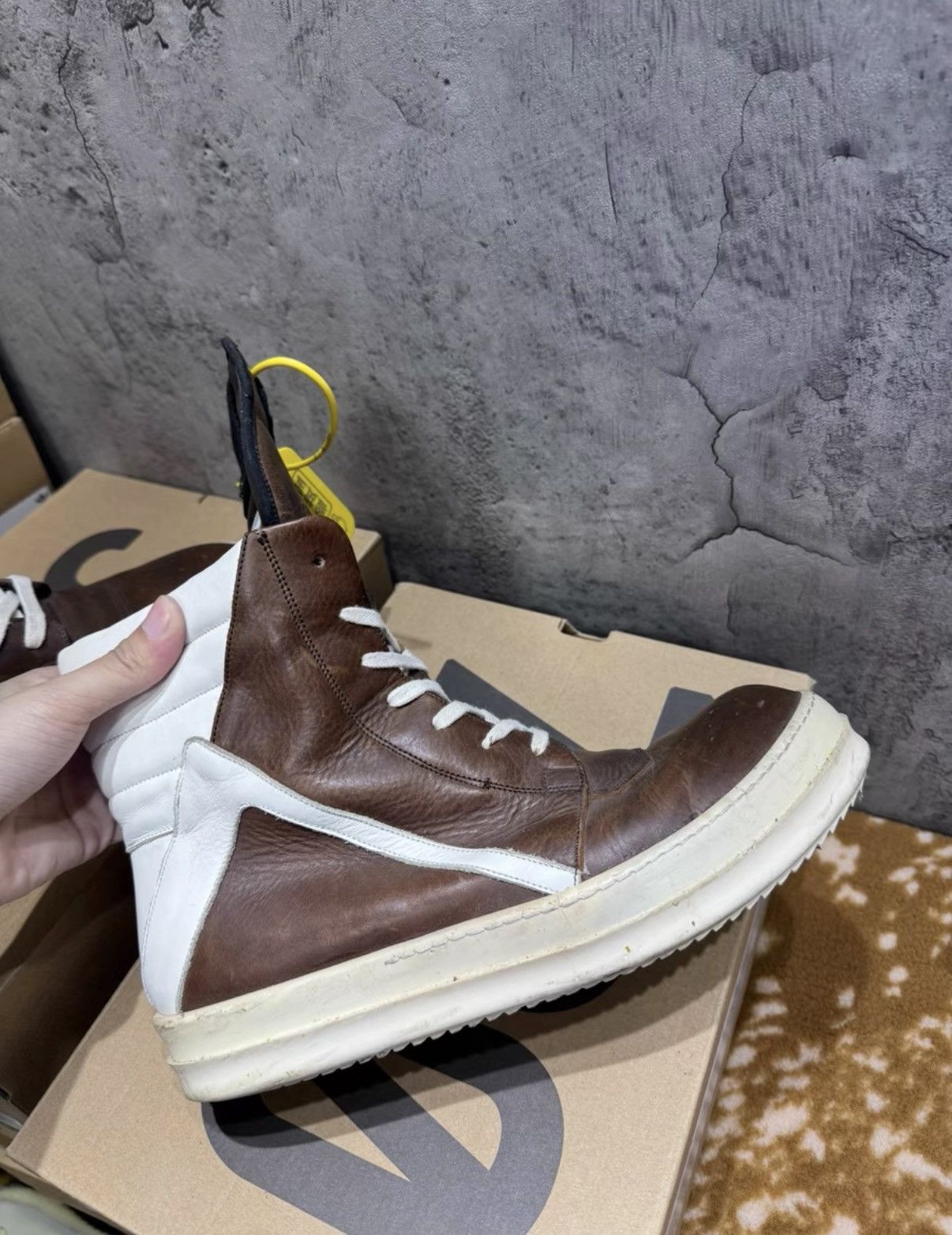 Rick Owens Rick Owens Geobasket, Mocha Brown & White K37 Size US 9.5 / EU 42-43 - 5 Thumbnail